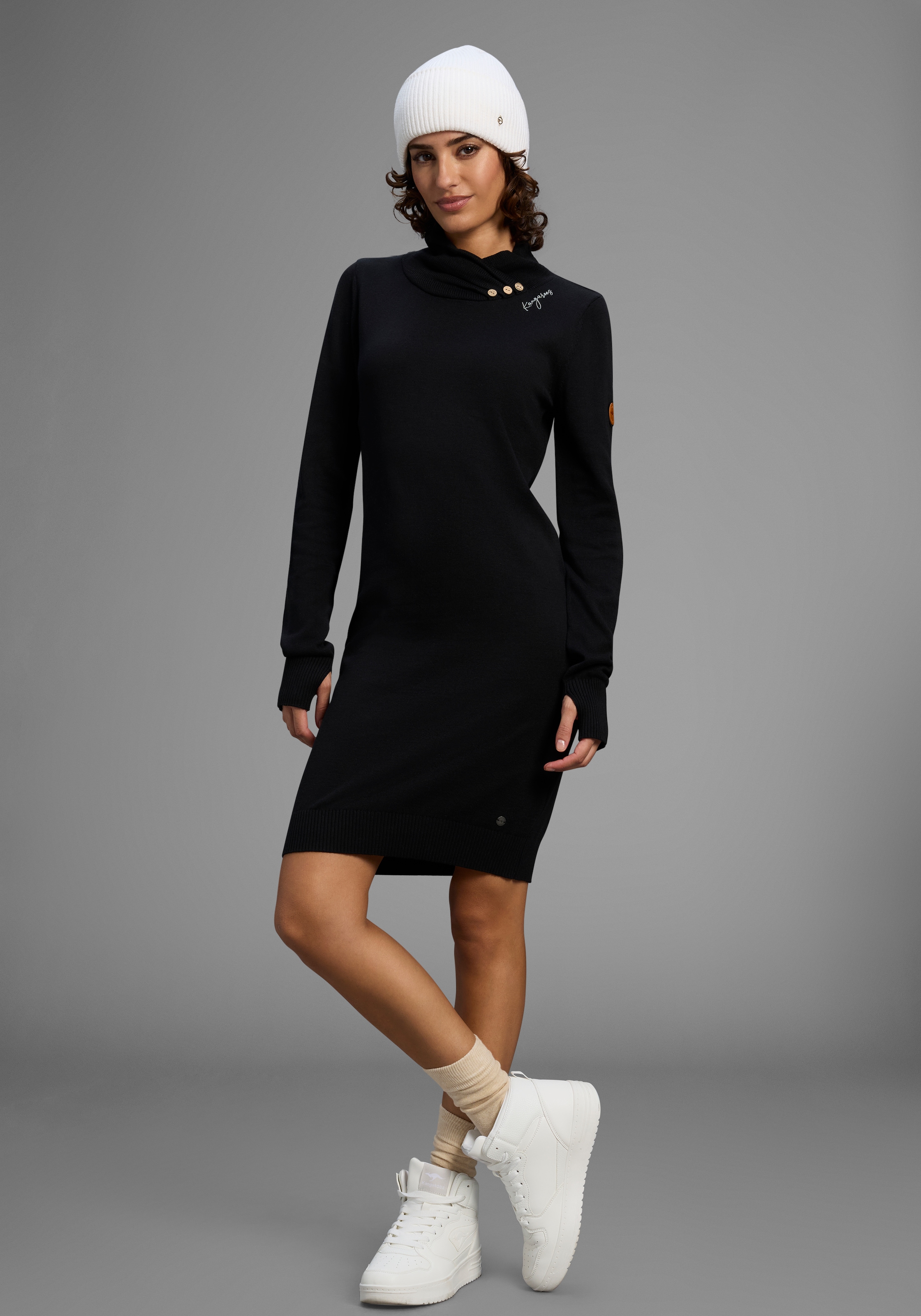 KangaROOS Strickkleid, mit hohem asymetrischem Kragen