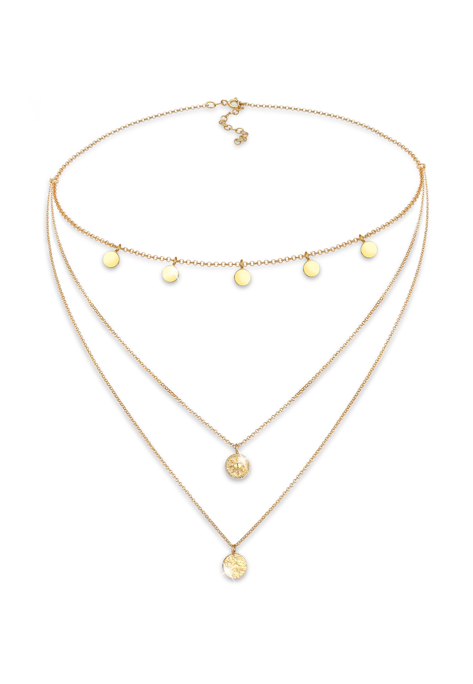 ELLI Damen Choker "Halskette Kreis Rund Coin Layer Organic Vintage 925 Silber", ohne Stein, Silber 925 (Sterlingsilber), gold, Silber 925