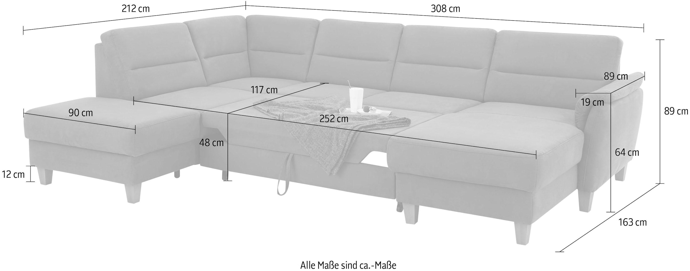 Home affaire Wohnlandschaft »Palmera U-Form«, Federkern, wahlweise mit Bettfunktion und mit/ohne Stauraum