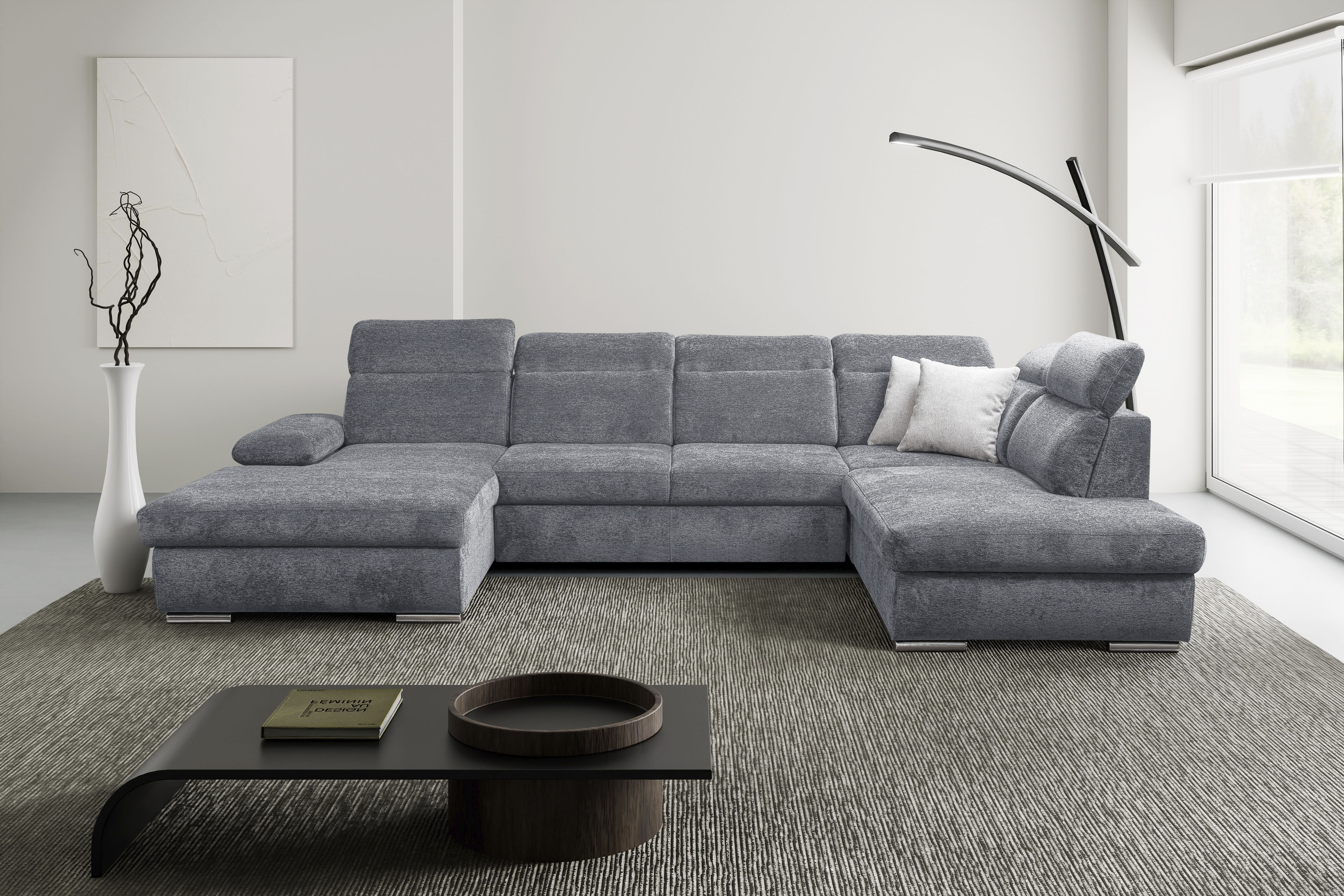 WERK2 Wohnlandschaft "Cordoba 359 x 232 cm inkl. Bett modern und bequem" Struktur weich, U-Form, XXL, Schlaffunktion, Bettkasten