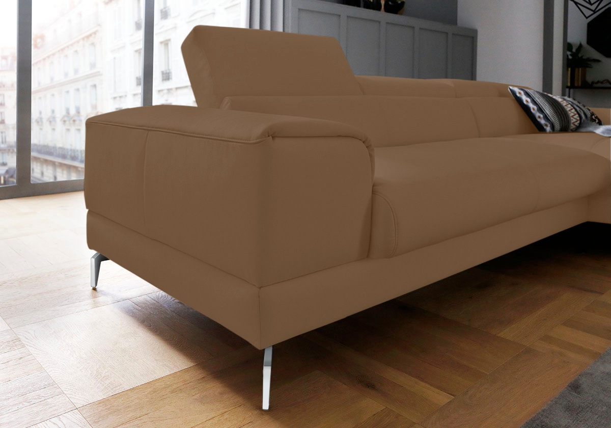 W.SCHILLIG Ecksofa »piedroo, Designsofa mit tollem Sitzkomfort, bequem und elegant, L-Form«, Kopfteilverstellung, wahlweise mit Sitztiefenverstellung, Breite 303cm