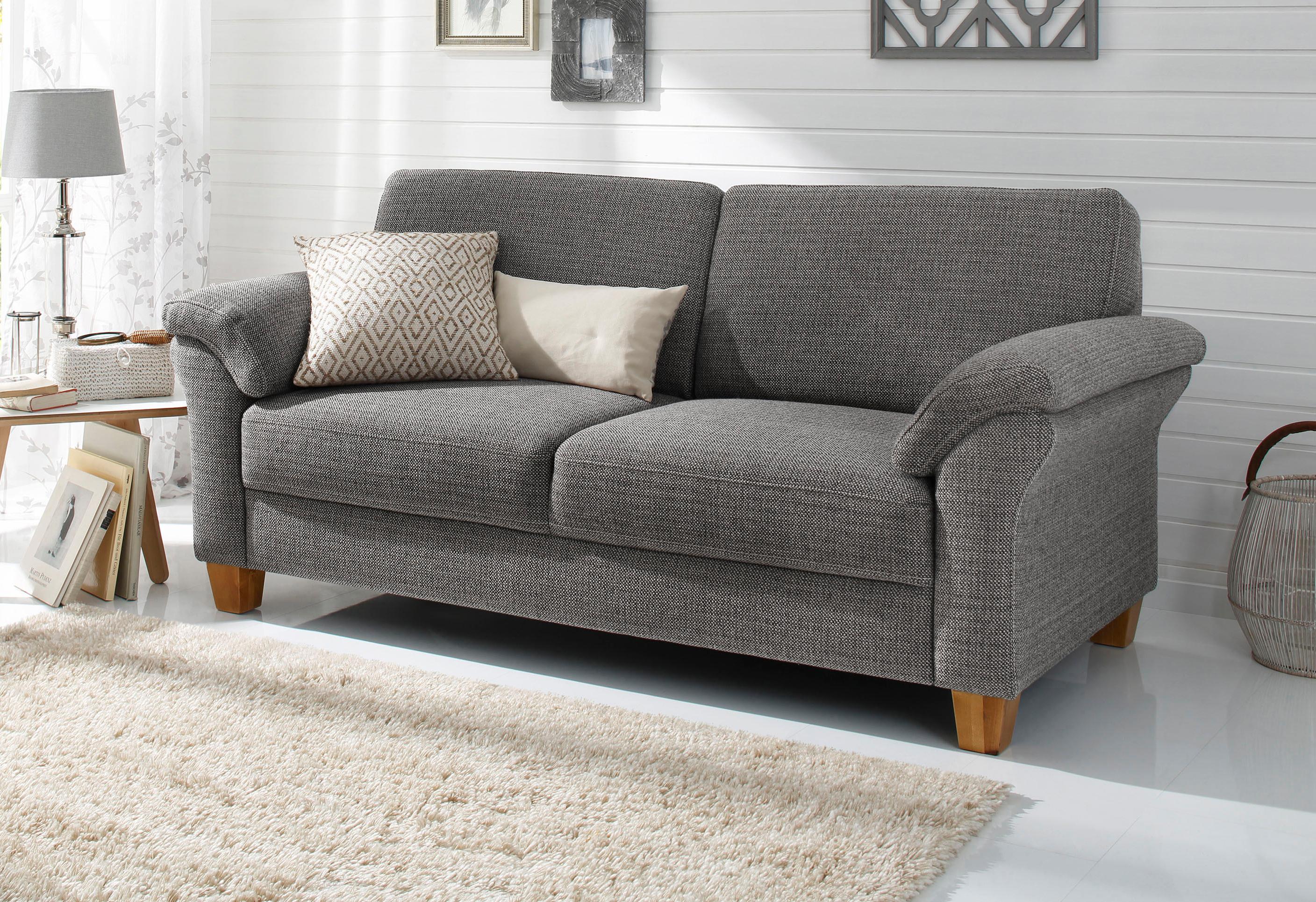 OTTO home 2-Sitzer "Borkum, B: 156 cm, Federkern-Polsterung, Landhausstil, Sitzhöhe 46 cm" Kopfstützen nachrüstbar, Wellenunterfederung, Massivholzfüße