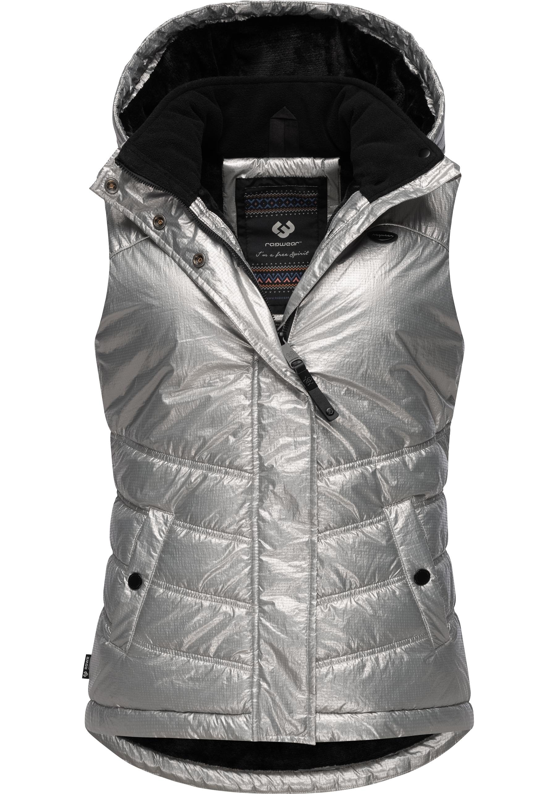 Ragwear Steppweste "Hesty Bling", Shiny Outdoor-Weste mit abnehmbarer Kapuze