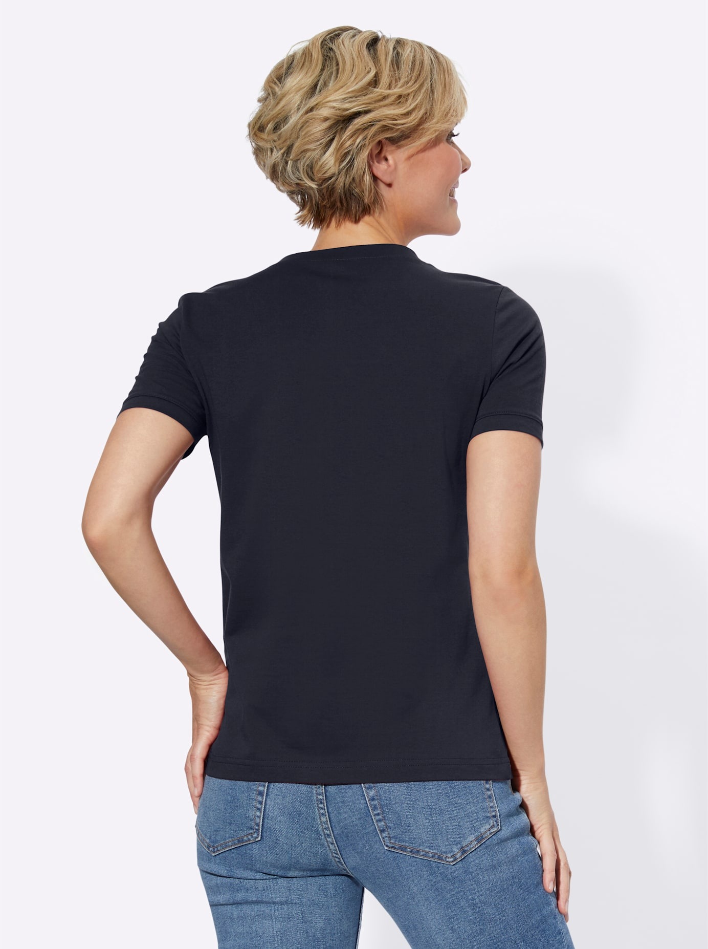 Kurzarmshirt CASUAL LOOKS "Shirt", Damen, Gr. 48, blau (marine), 100% Baumwolle, unifarben, eckiger Ausschnitt, Shirts 2