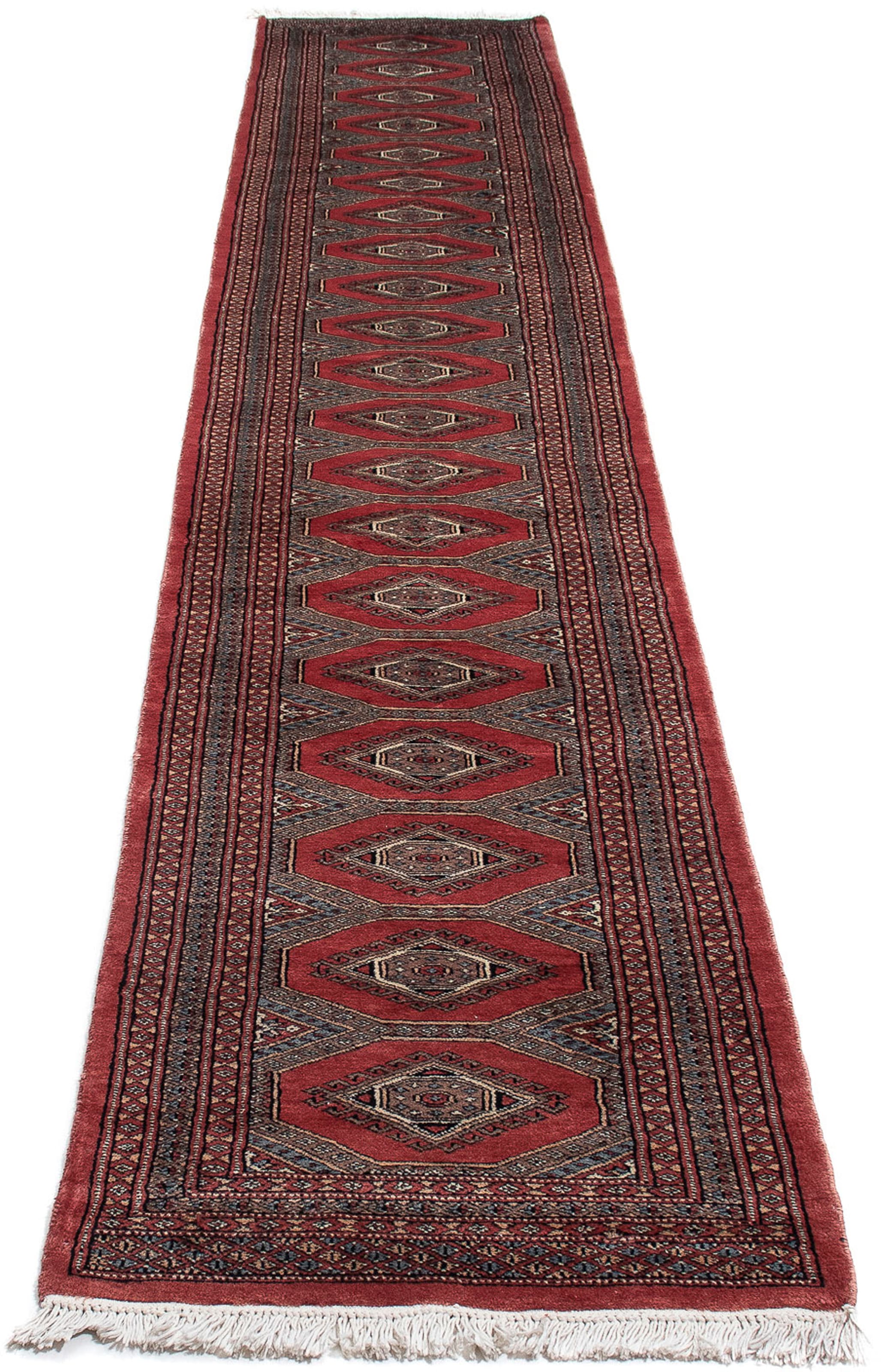 morgenland Orientteppich "Afghan - Buchara - 400 x 63 cm - dunkelrot", rechteckig, 7 mm Höhe, Wohnzimmer, Handgeknüpft, 