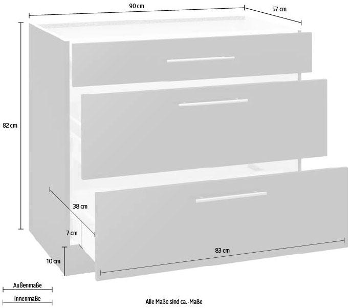 wiho Küchen Unterschrank »Cali«, 90 cm breit, mit 2 großen Auszügen ohne  Arbeitsplatte | BAUR