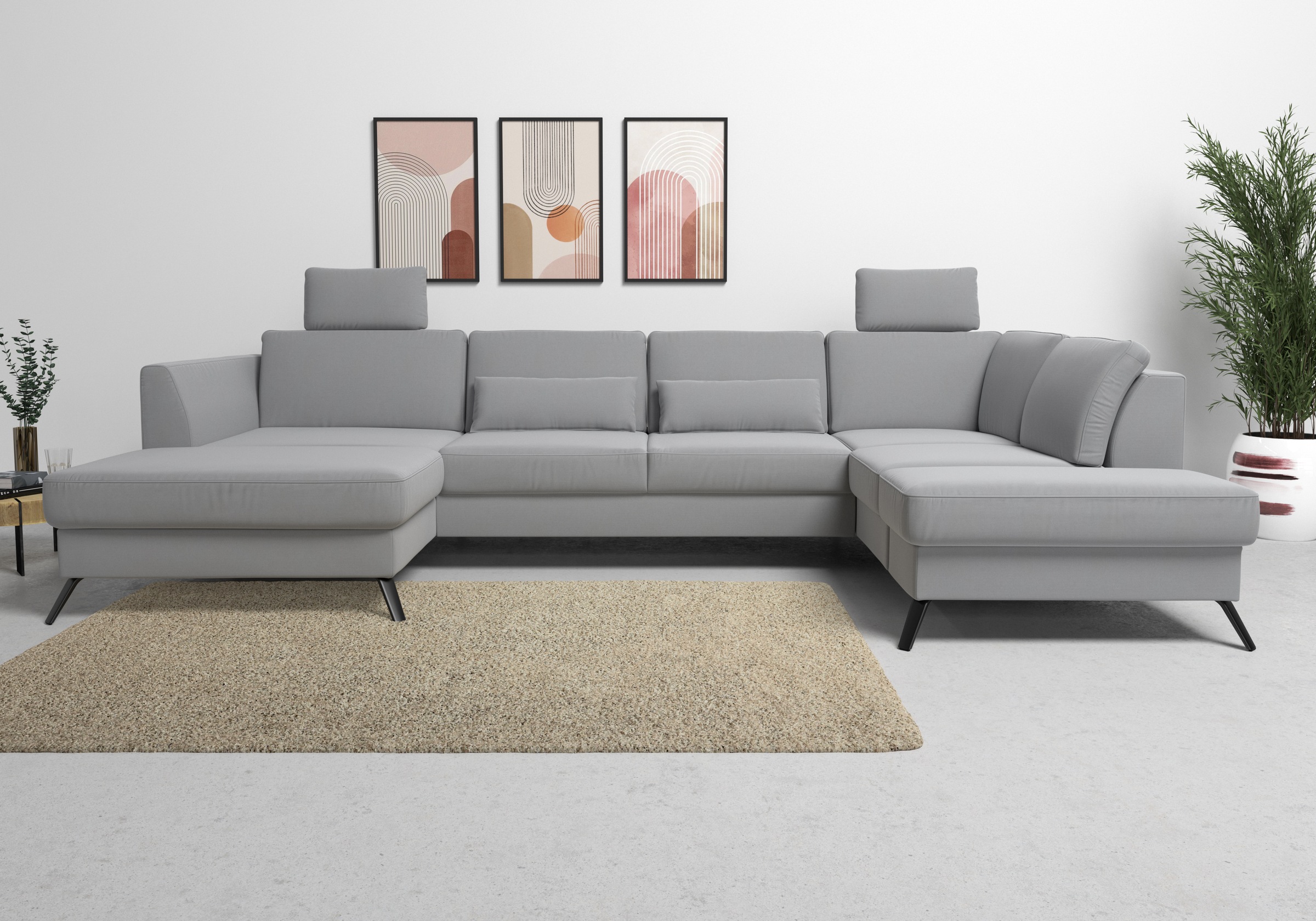 sit&more Wohnlandschaft »Olsen U-Form«, inklusive Sitztiefenverstellung, wahlweise mit Bettfunktion, 15cm hoch