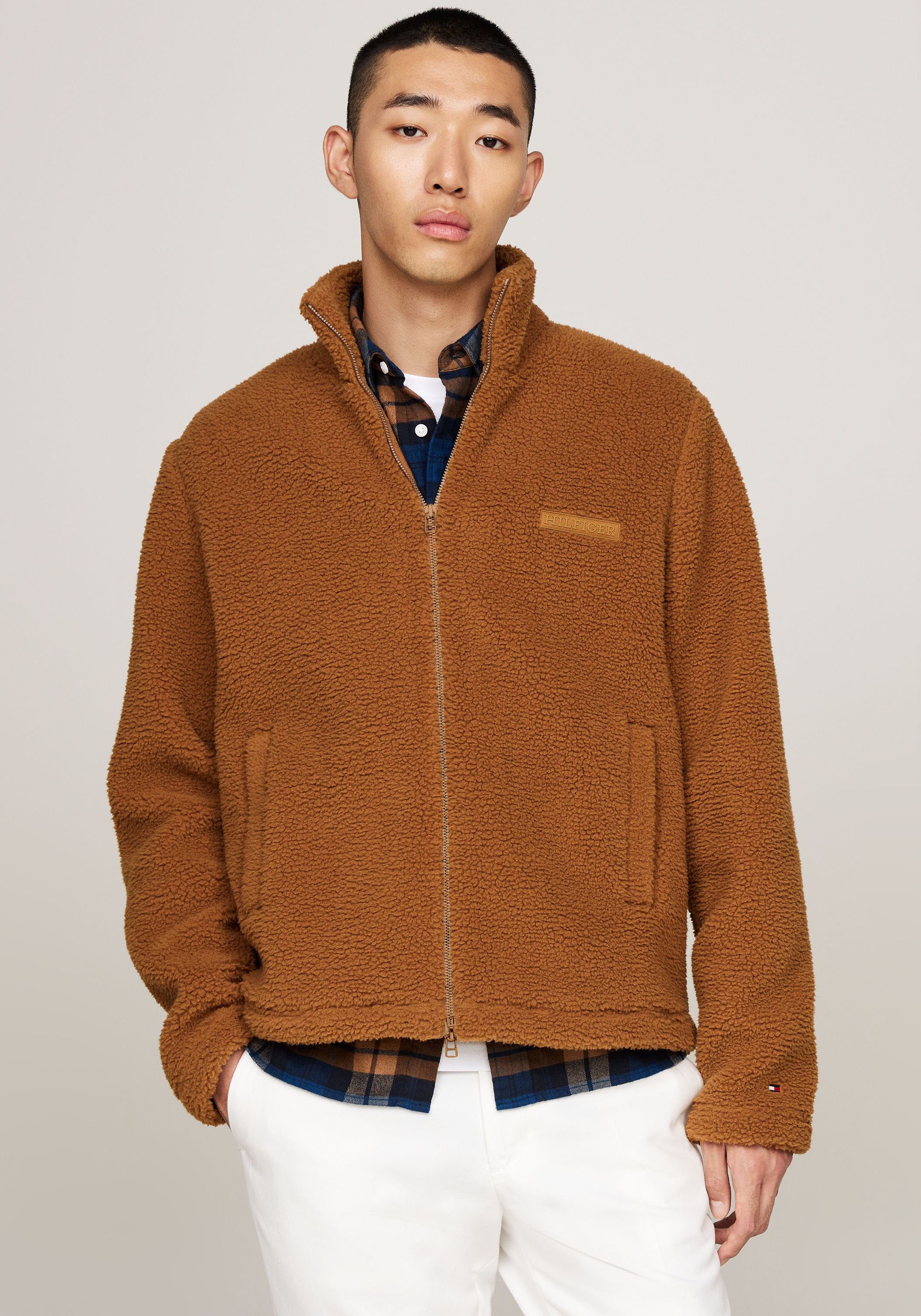 Tommy Hilfiger Sweatjacke »MONOTYPE TEXTURED FLEECE ZT«, aus strukturiertem Teddy-Fleece