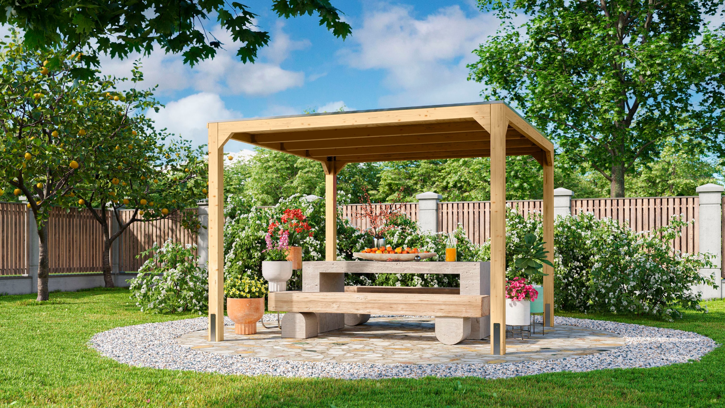 Karibu Holzpavillon "Cubus", naturbelassen, BxTxH: 320x320x235 cm günstig online kaufen