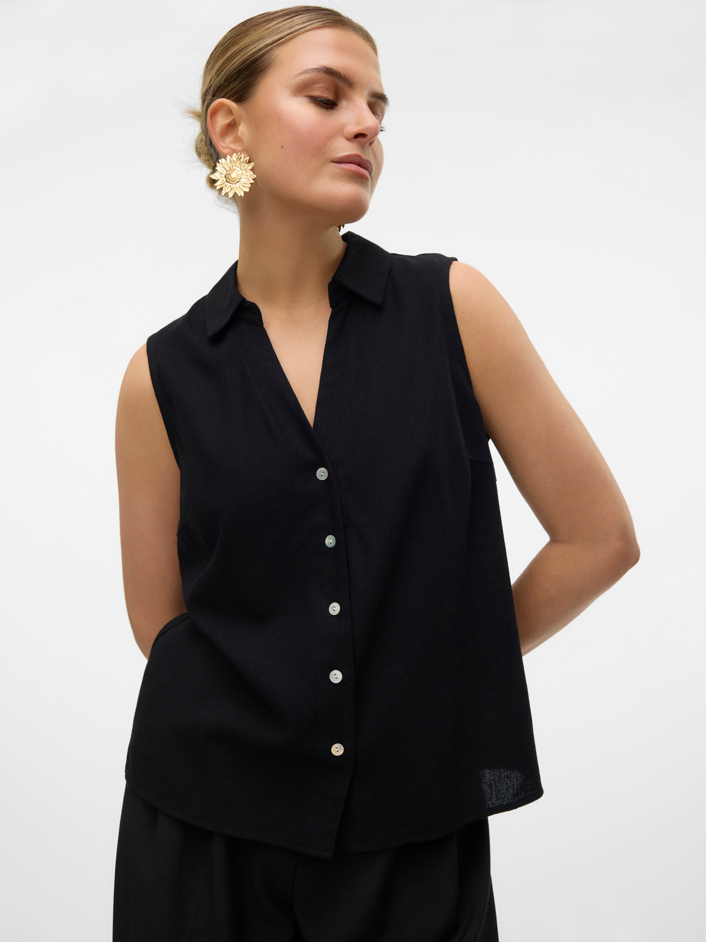 Vero Moda Blusentop "VMMYMILO SL V-NECK SHIRT WVN GA" mit Leinen günstig online kaufen