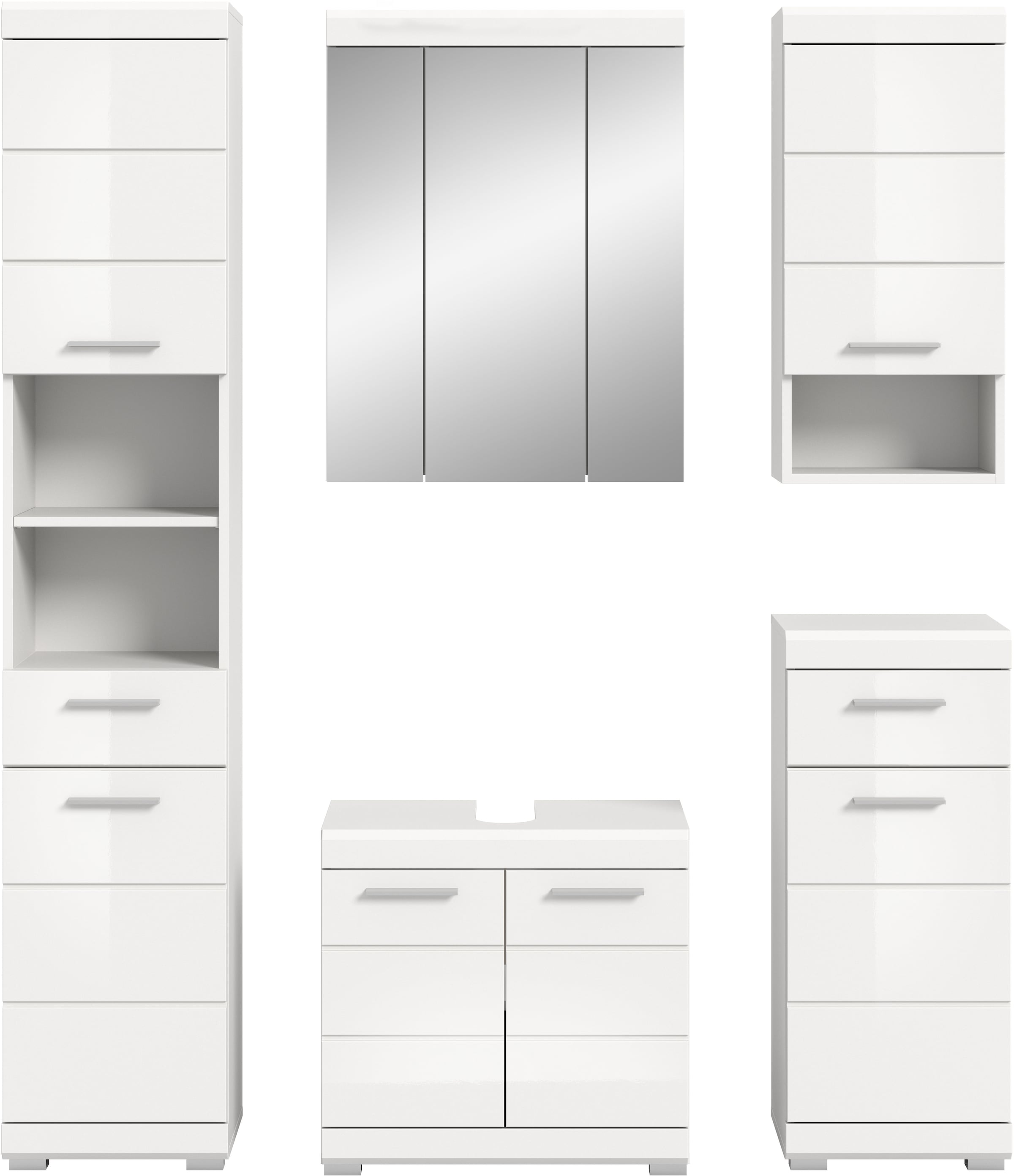 INOSIGN Badmöbel-Set »Siena, 5 teilig, bestehend aus:«, (Set), Hochschrank, WBU, Spiegelschrank, Unterschrank, Hängeschrank