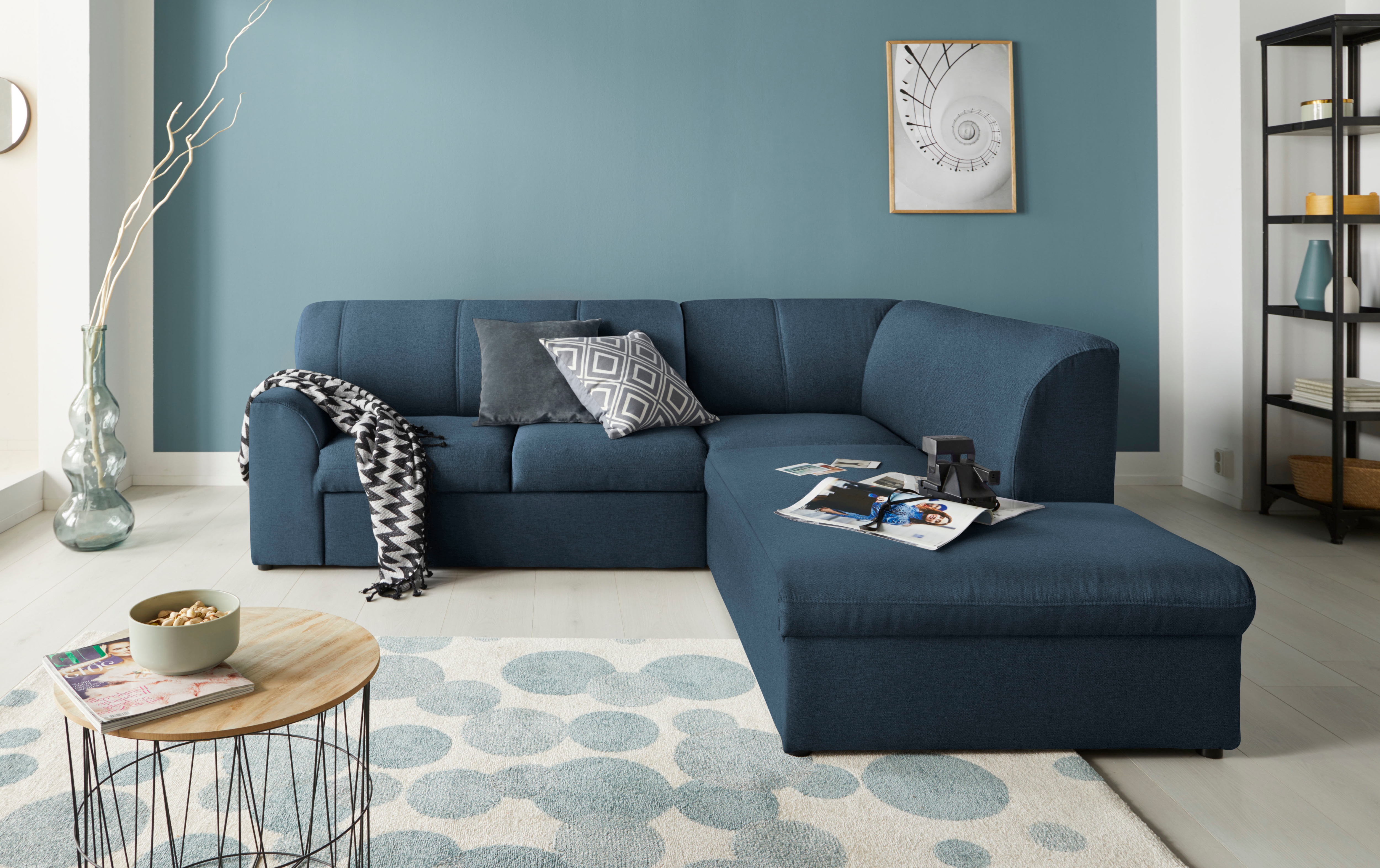 DOMO collection "Topper zeitlos elegant, kompakte StellmaßeL-Form" mit Ottomane, wahlweise mit Schlaffunktion