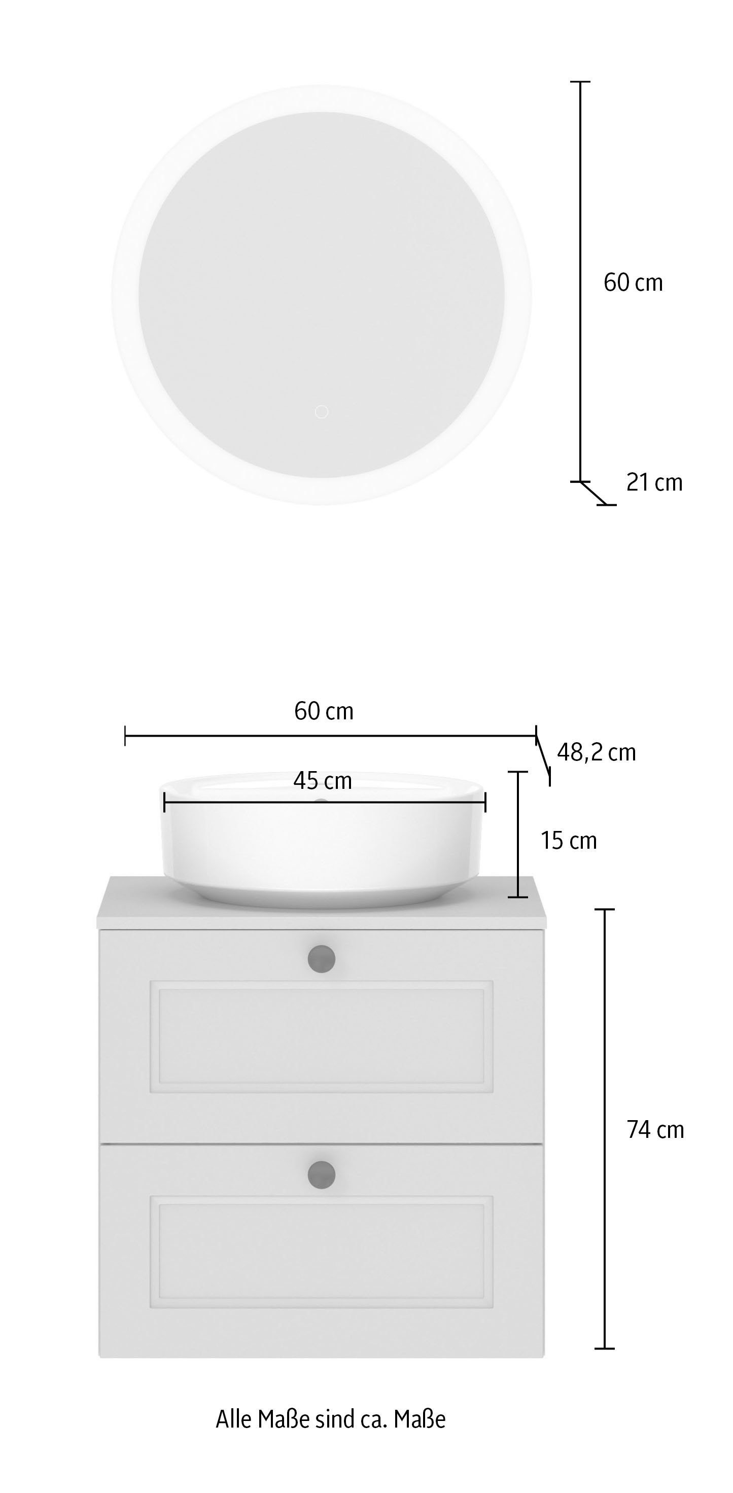 nobilia® Badmöbel-Set »Cascada« Set, inkl.  Aufsatzwaschbecken und beleuchtetem  Spiegel mit Touch-Sensor, 2 Stk. tlg.