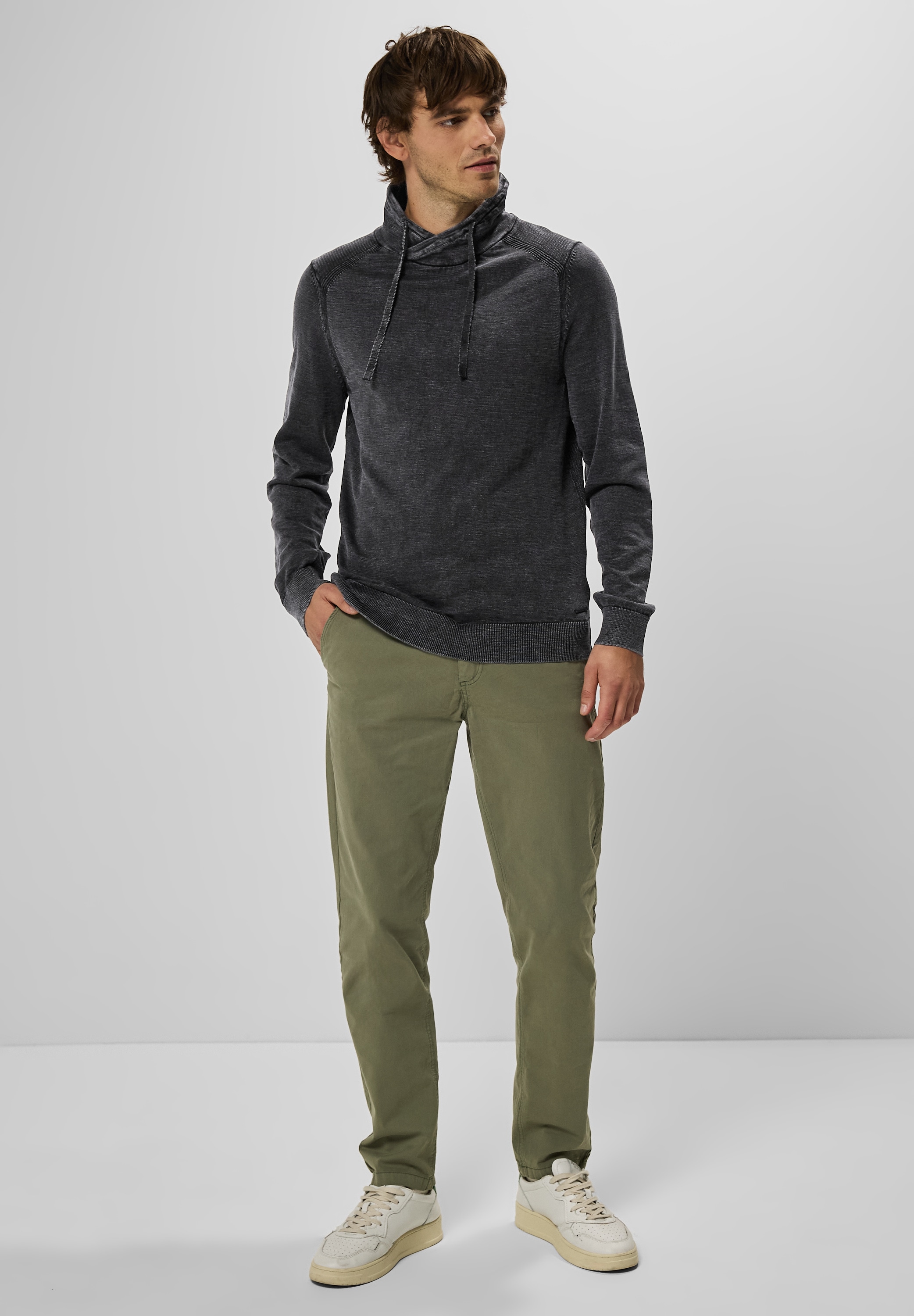 STREET ONE MEN Stehkragenpullover, aus reiner Baumwolle