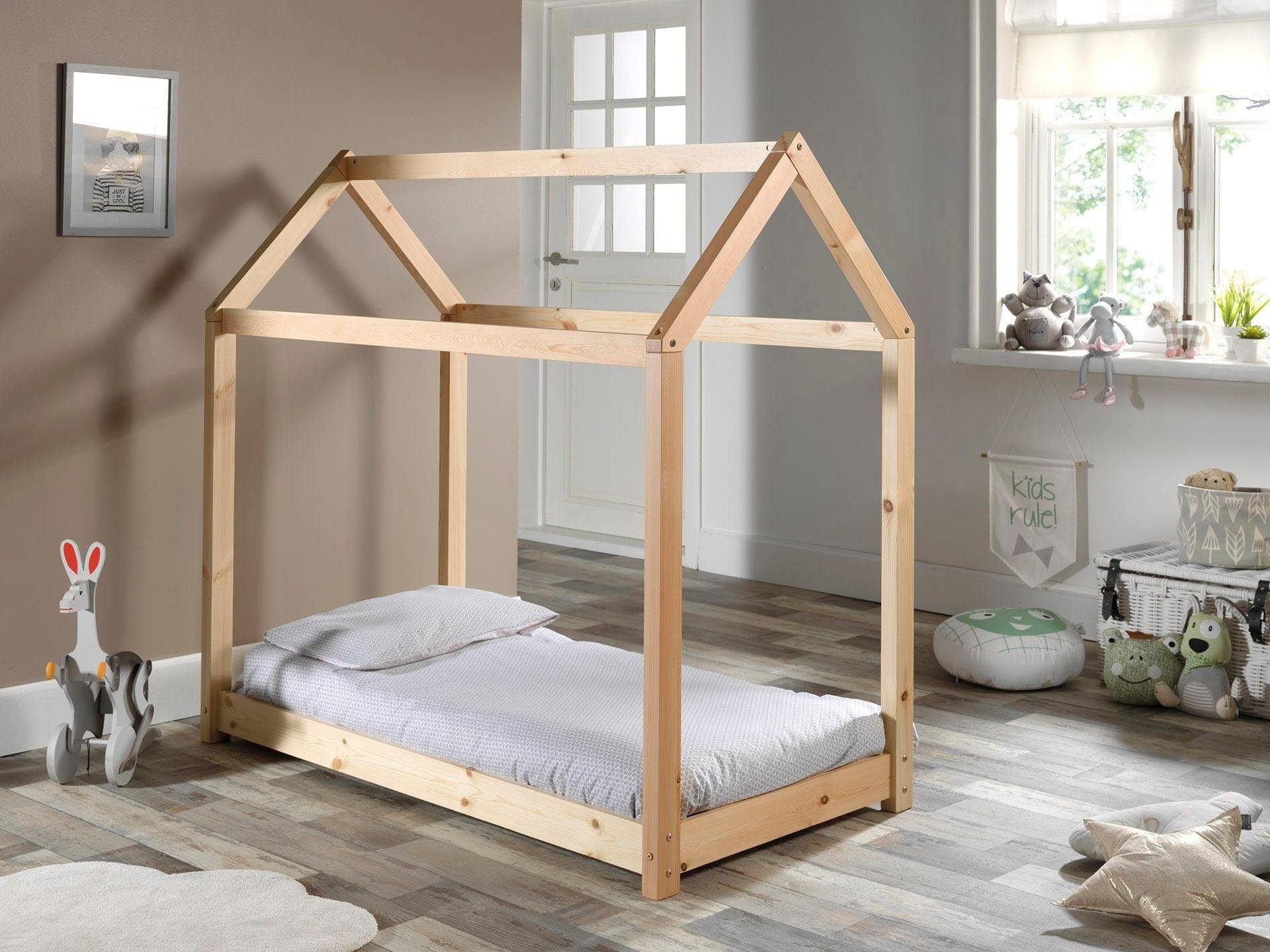 Vipack Kinderbett "Cabane, Kiefer massiv, Made in Europe, inklusive Rolllat günstig online kaufen