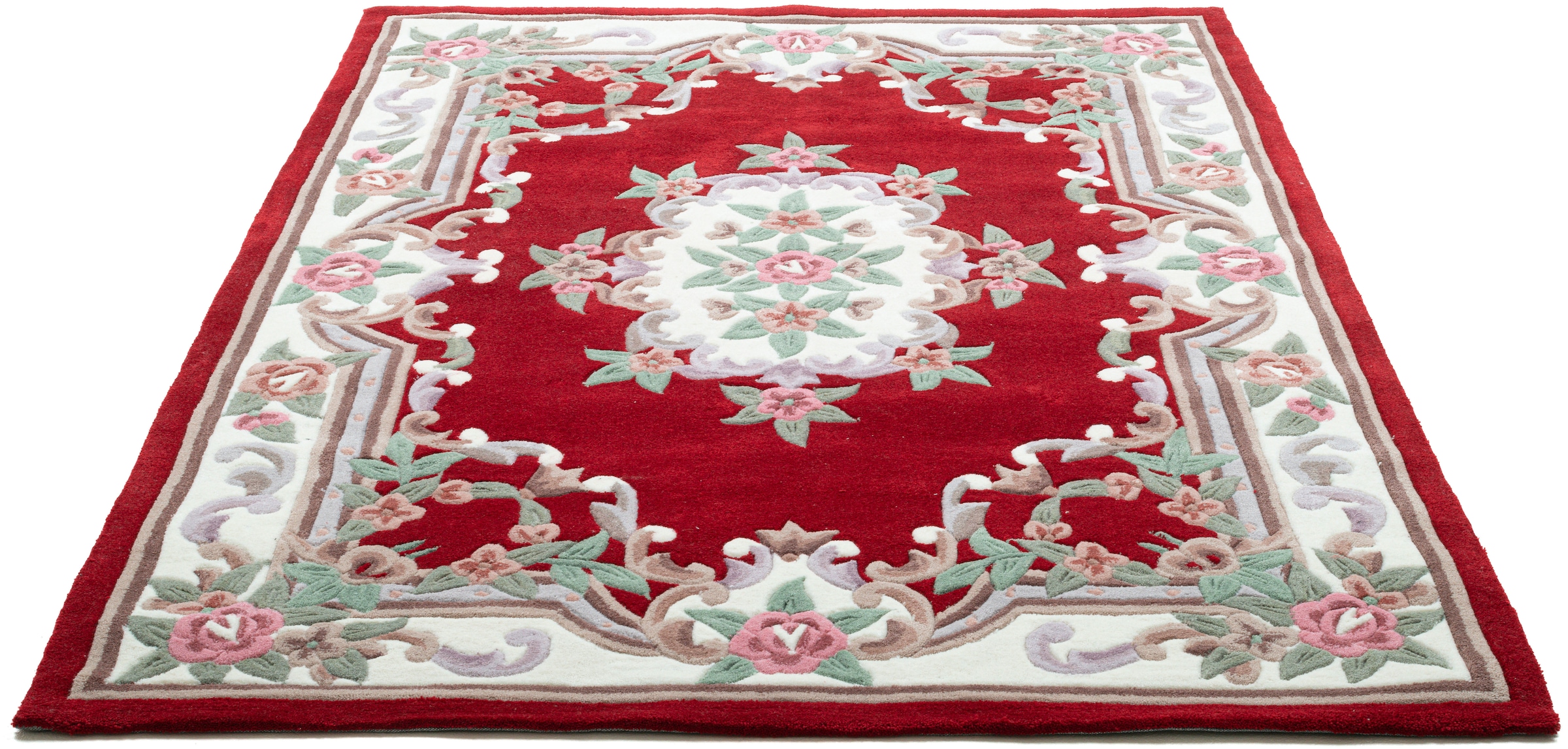 THEKO Teppich »Ming, handgetuftet« rechteckig 14 mm Höhe Pastell-Farben, florales Design, auch in oval & rund, Wohnzimmer