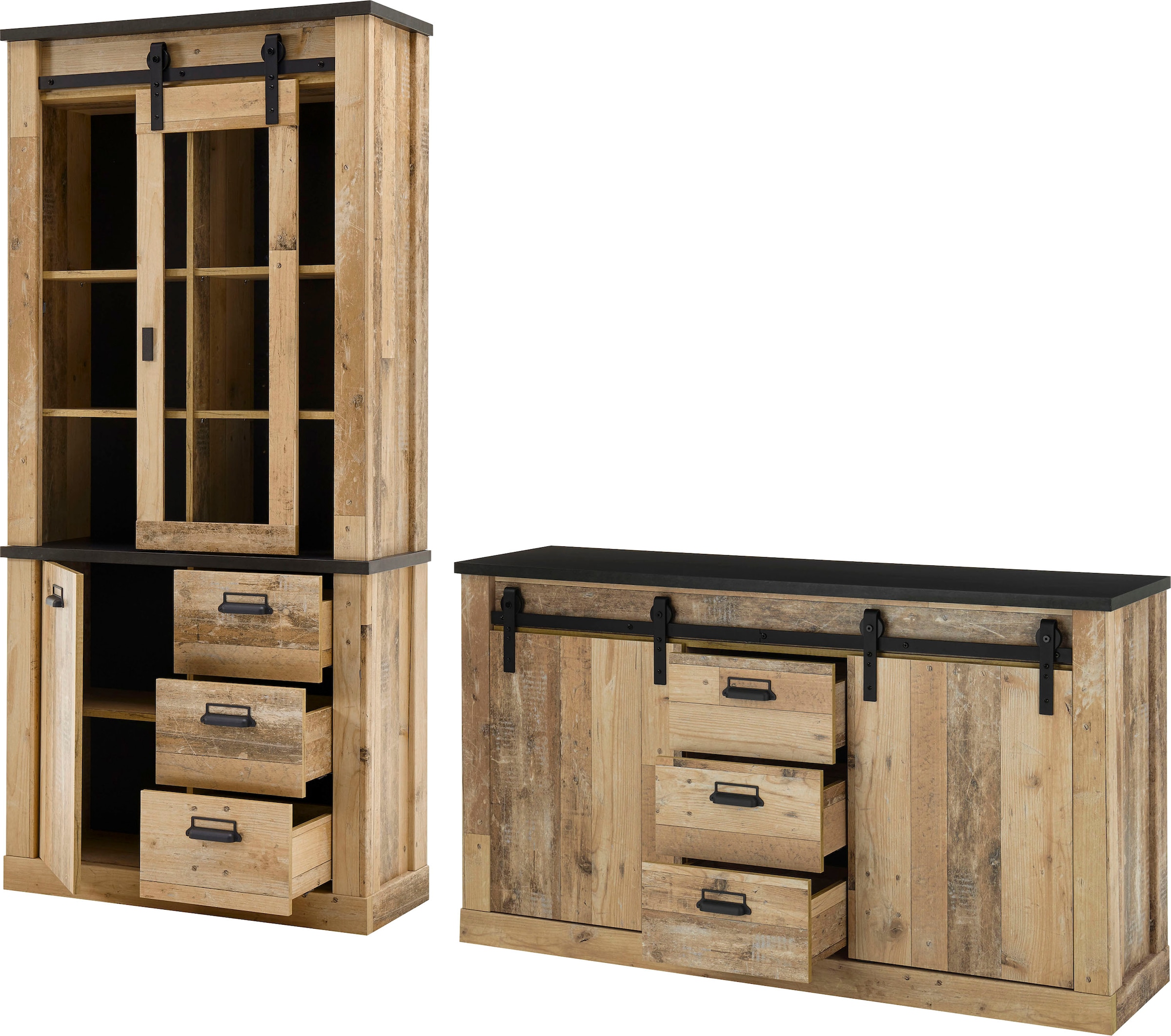 Home affaire Wohnwand "Sherwood, Anbauwand im Industrial-Style, Komplettset, Wohnzimmer-Set" 2 Stk. tlg.