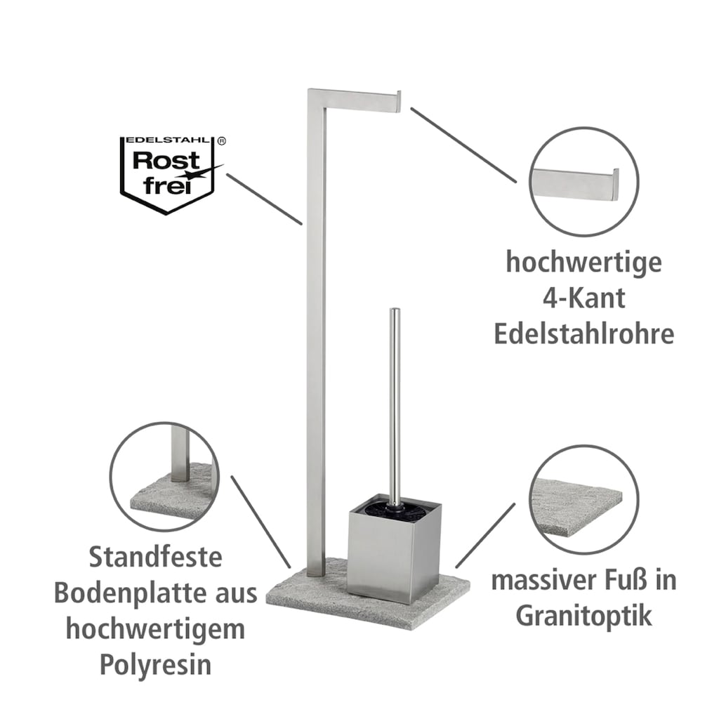 WENKO WC-Garnitur »Granit«, aus Edelstahl-Polyresin (Kunststein)