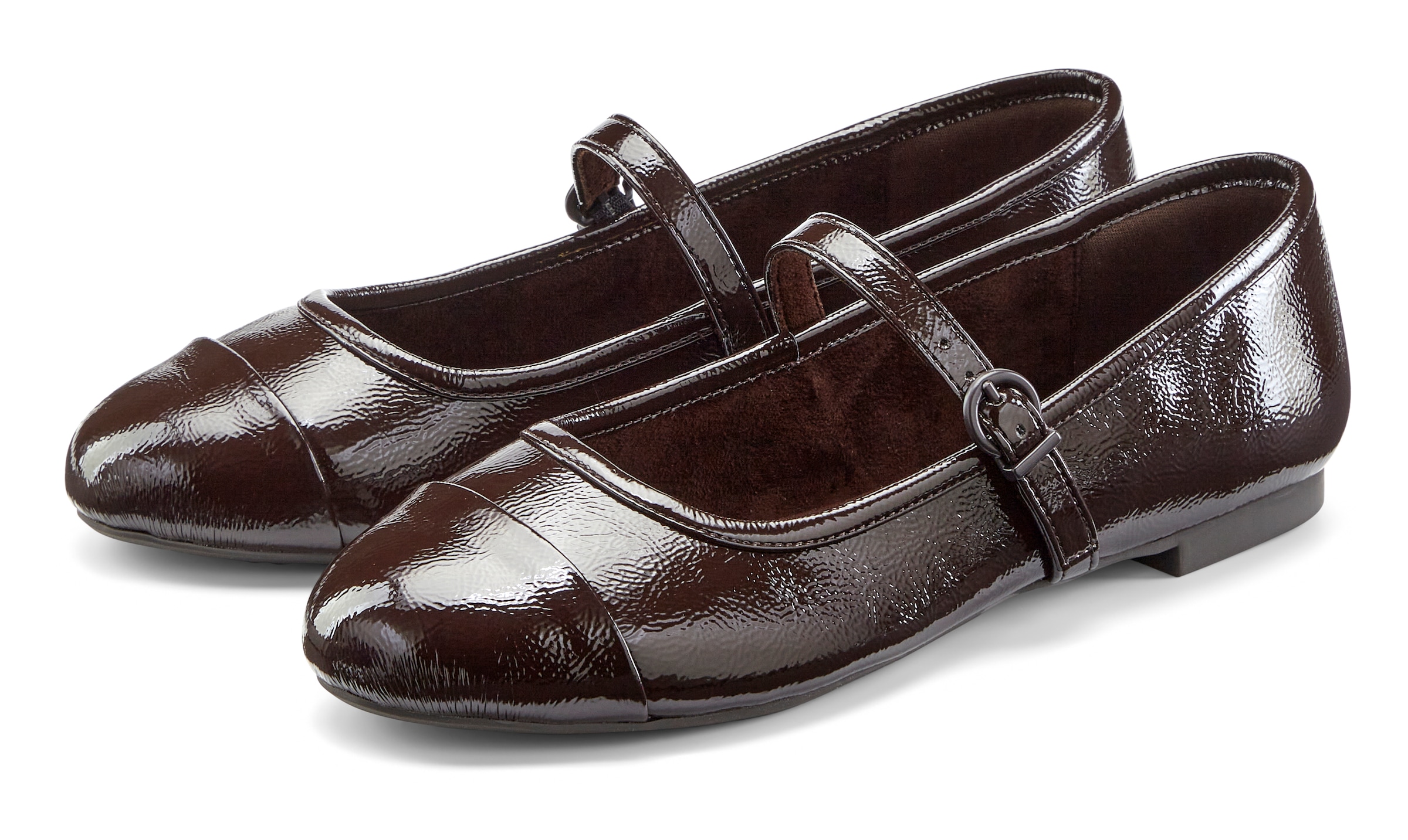 French Connection Ballerina »Riemchenballerina, Mary-Jane Schuhe, Spangenschuh, Flacher Halbschuh«  Riemchenballerina in glänzender Lack-Optik mit verstellbarer Schnalle