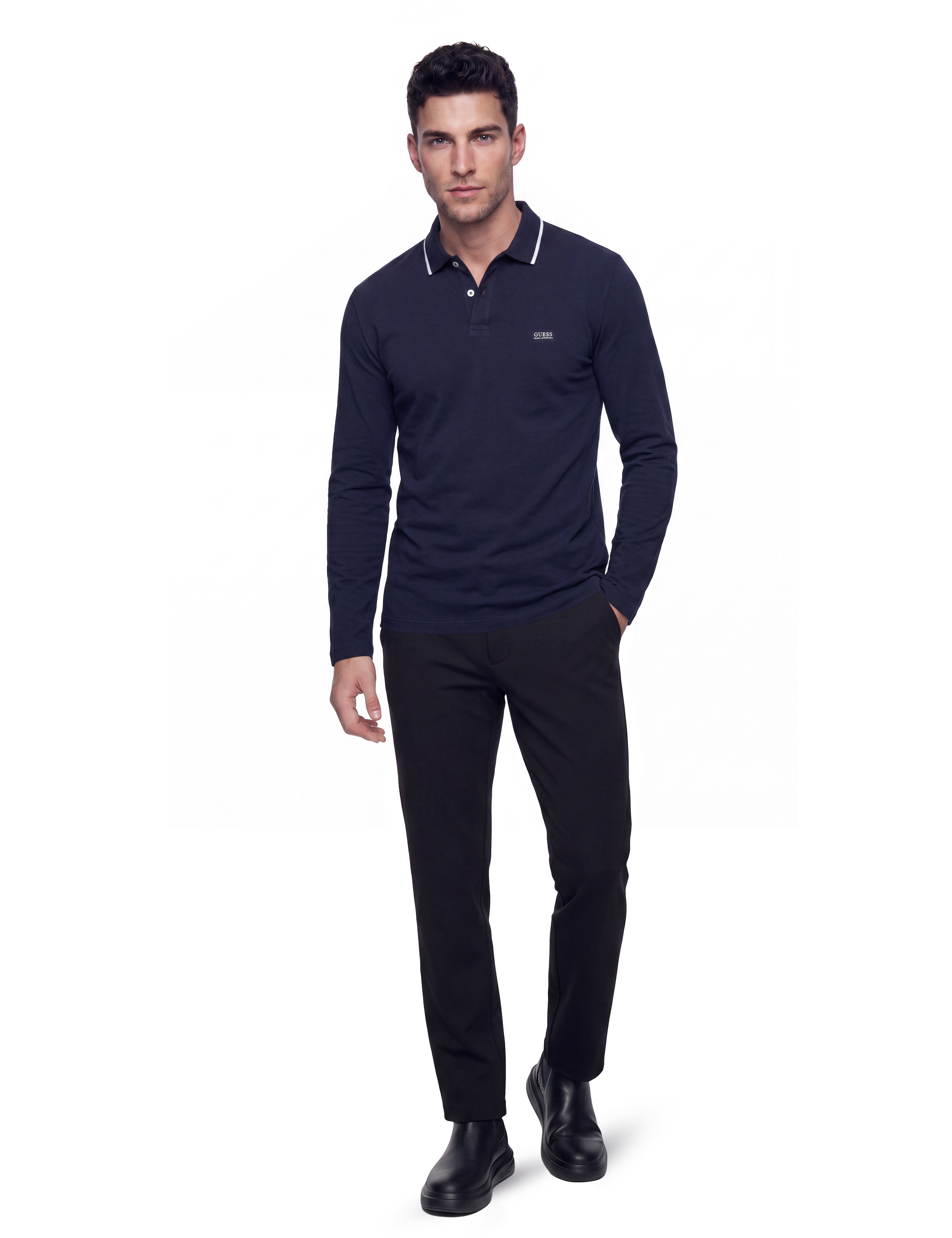 Guess Langarm-Poloshirt Regular Fit, reine Baumwolle