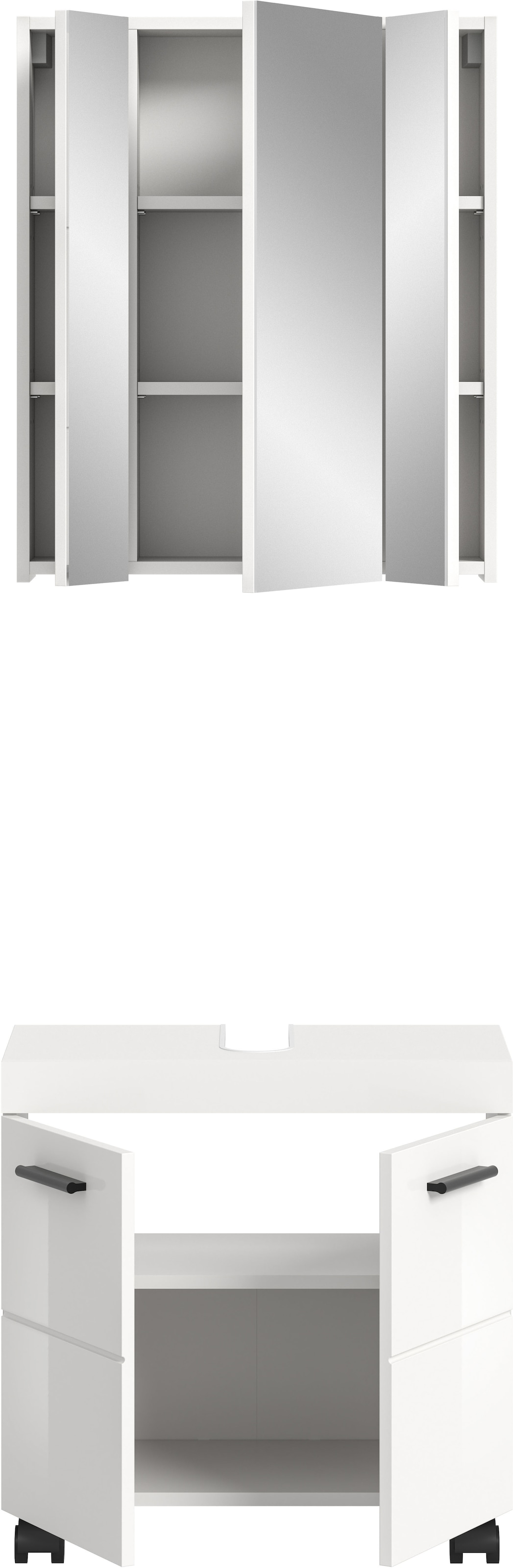 welltime Badmöbel-Set »AVON, Breite 60 cm, 2-teilige moderne Badkombination, auf Rollen« bestehend aus: Waschbeckenunterschrank & Spiegelschrank, 2 Stk. tlg.