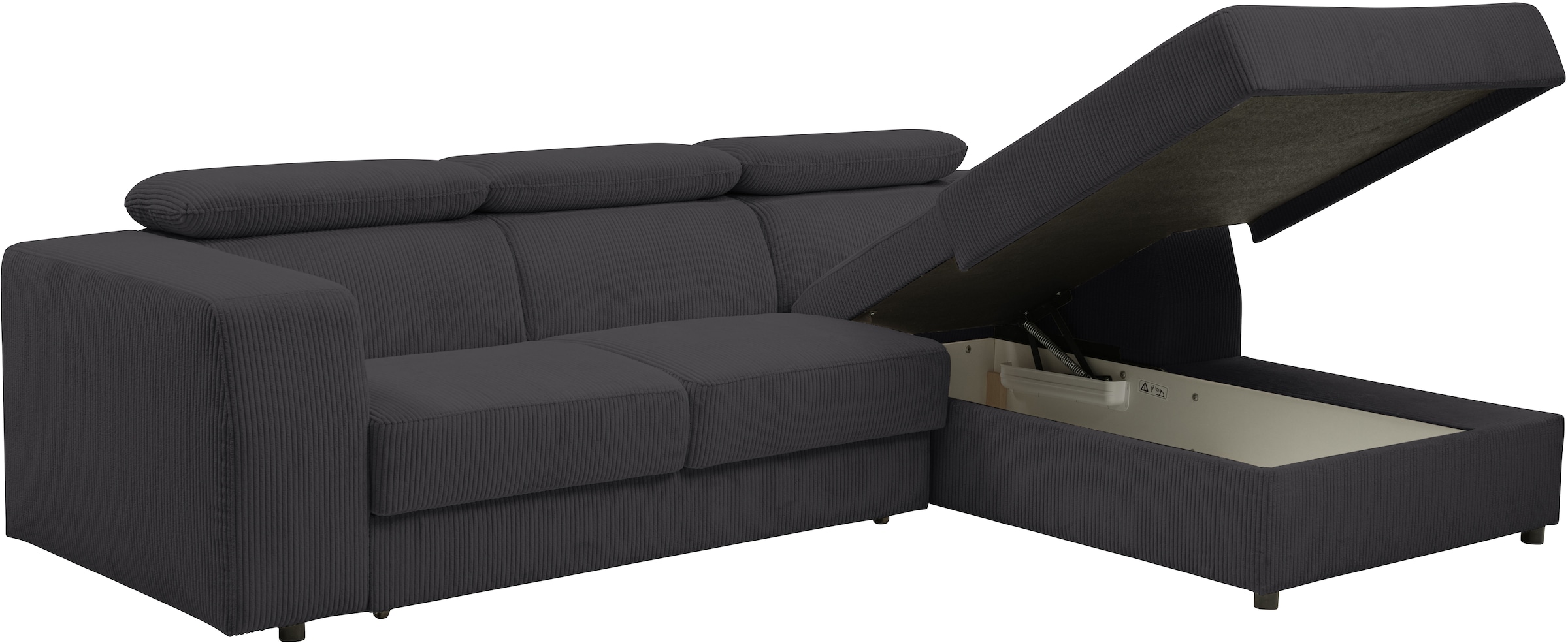 WERK2 Ecksofa »Cherry inkl. Kopfteilverstellung, Bett & Bettkasten, bequem, zeitlos« Cord, L-Form, XXL, Schlaffunktion, Bettkasten