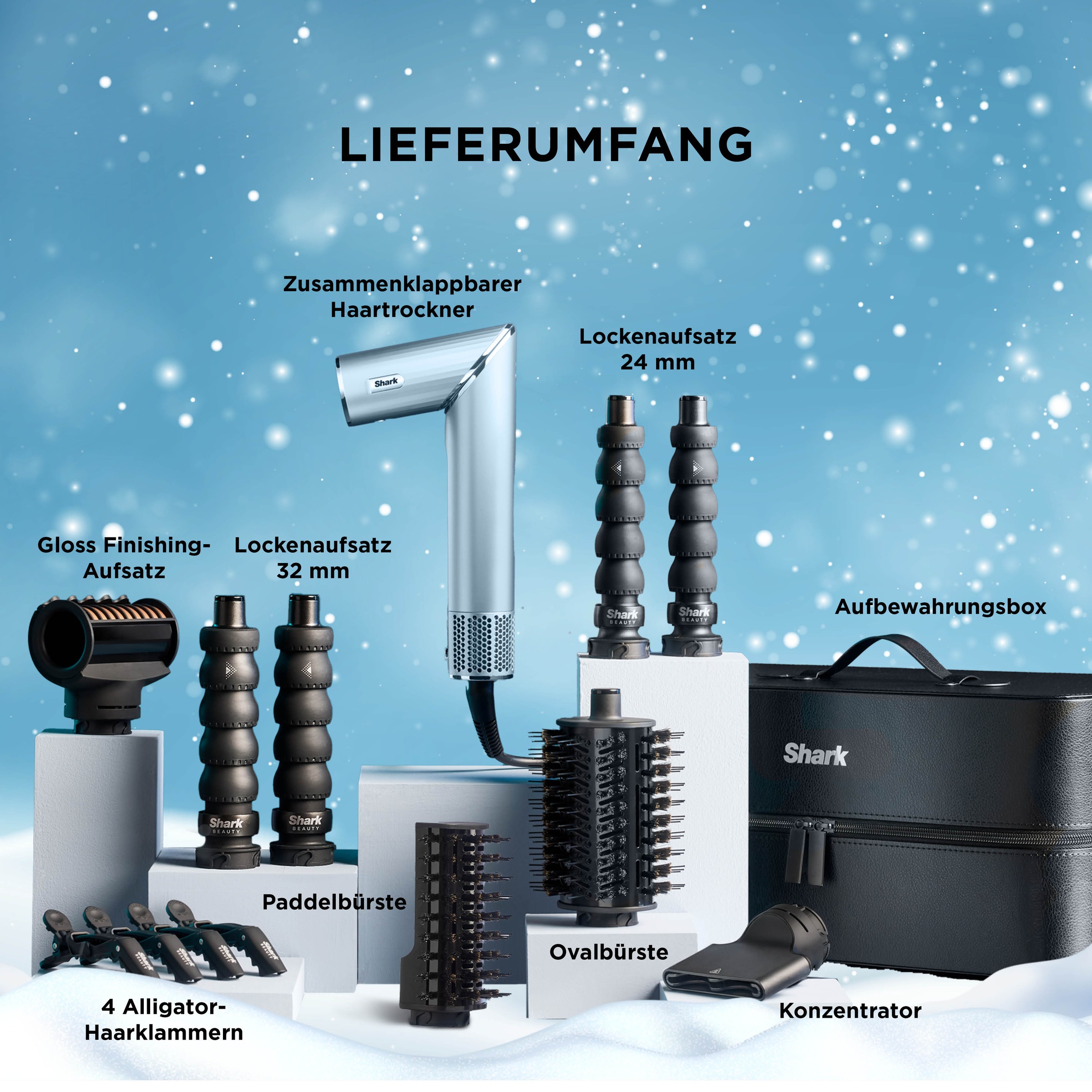 Shark Multihaarstyler »Shark FlexStyle Haarstyler und -trockner Glacial
Blue [HD476WHEU]« 6 Aufsätze Perfekt für jeden Haartyp