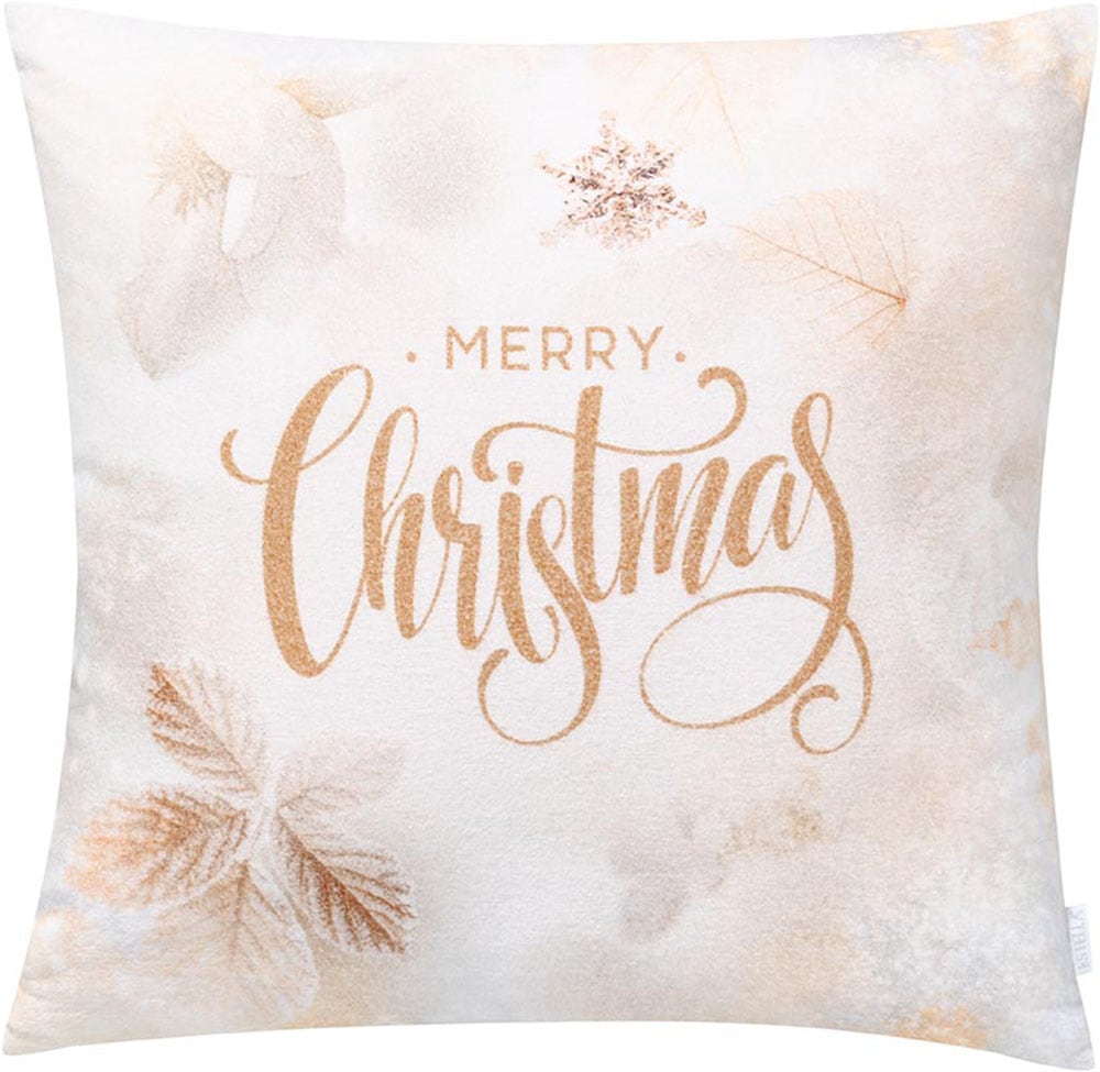 Kissenbezüge ESTELLA, beige, Flanell, Bezug: 100% Baumwolle, Kissenbezüge, "Merry Christmas"