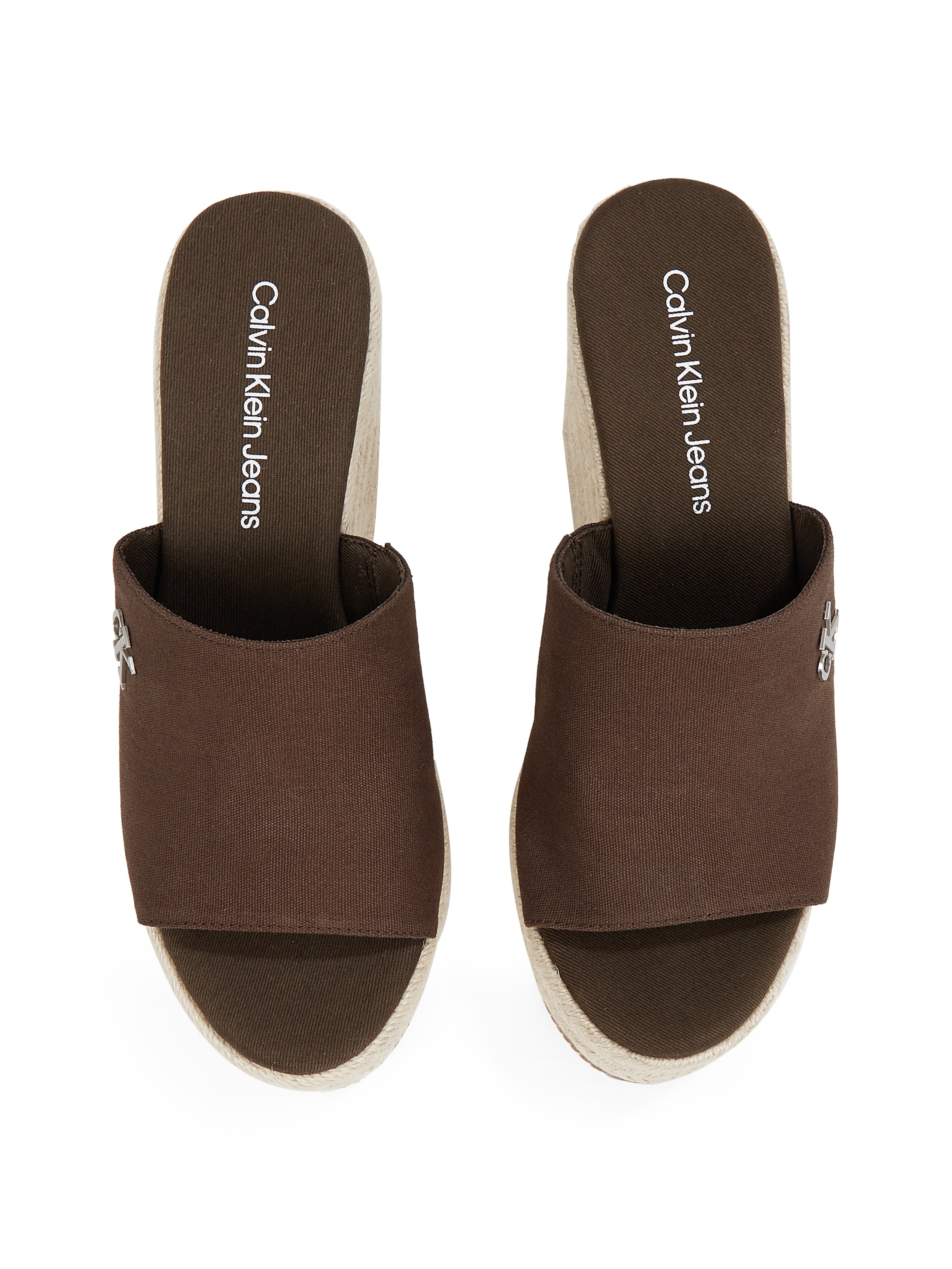Calvin Klein Jeans Keilpantolette »WEDGE ROPE SLIDE MG«, Sommerschuh, Plateausohle, Urlaubsschuh mit Bastverzierung