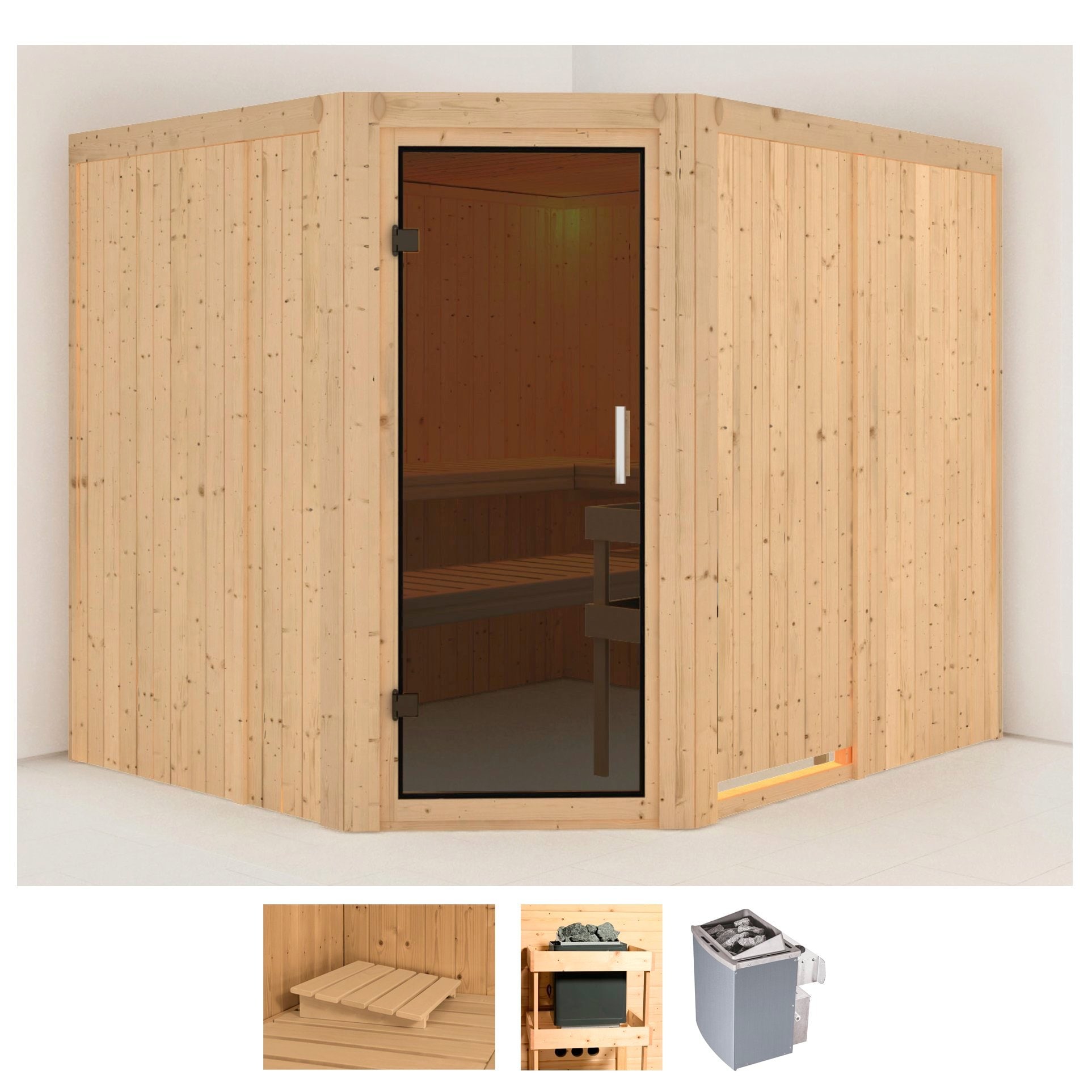 Karibu Sauna "Marit" Set, Ofen 9 kW integr. Strg