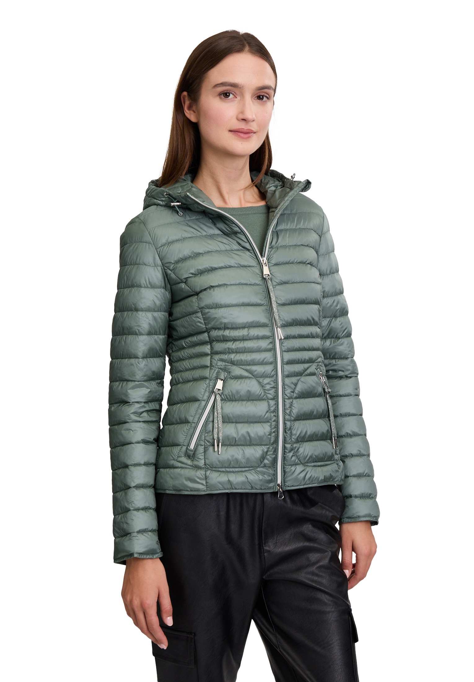 Cartoon Steppjacke "Damen mit Reißverschlusstaschen" mit Kapuze günstig online kaufen