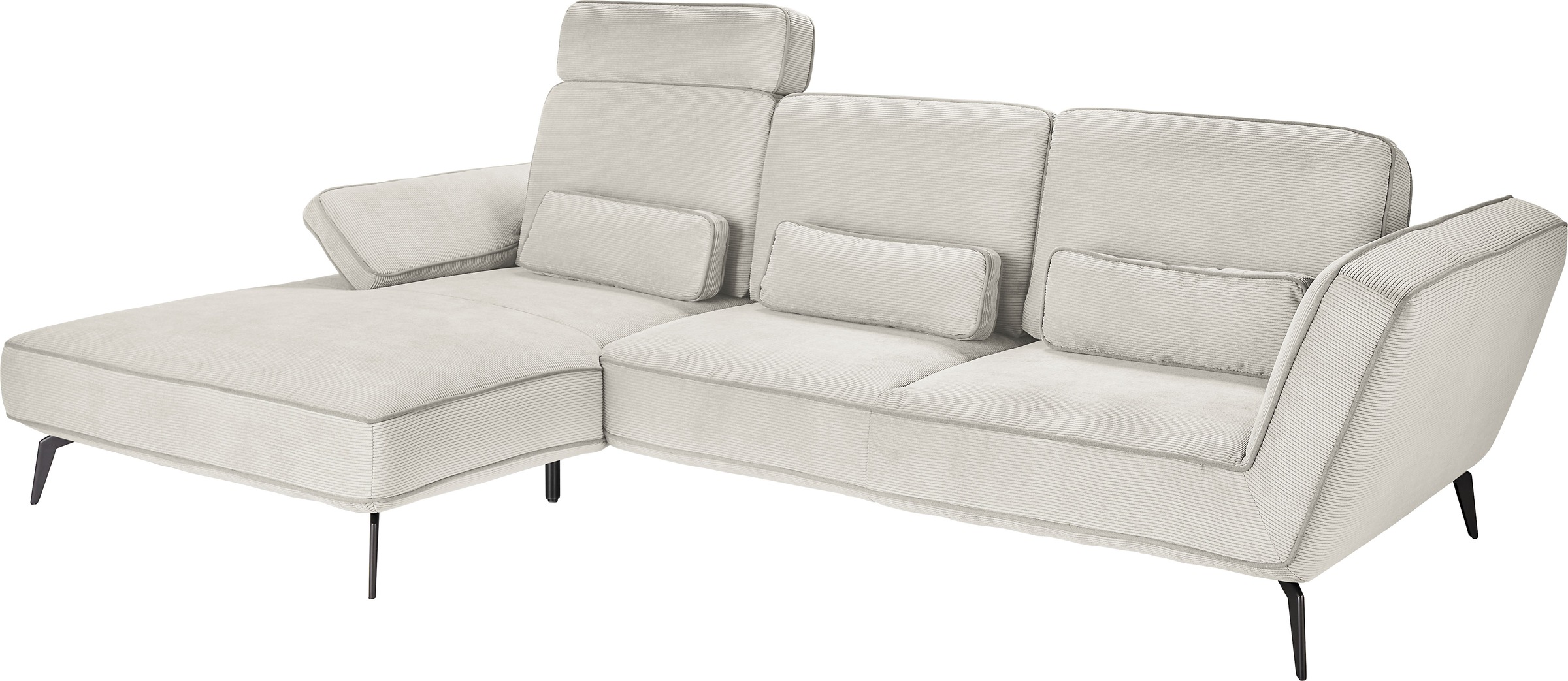 set one by Musterring Ecksofa »SO 4500, Füße schwarz matt, inkl Schwenkrückenfunktion, Cord, L-Form«, wahlweise mit Kopfstütze/Armteilverstellung/Rückenneigung