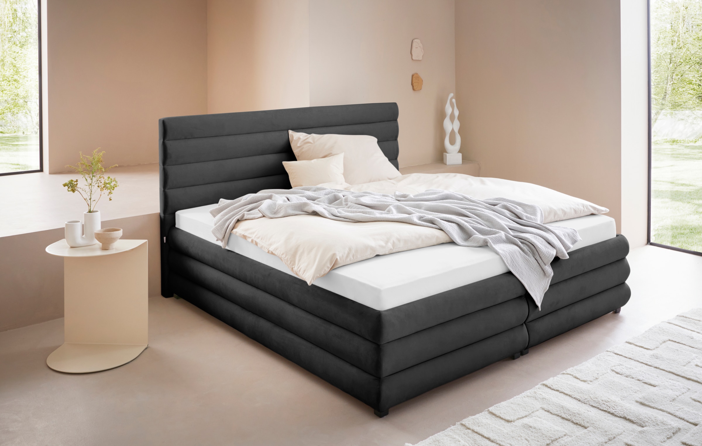 Polsterbett "Maylis", grau (anthrazit), B:192cm L:211cm, 100% Polyester, LEGER HOME BY LENA GERCKE, Betten, Polsterbett ohne Bettkasten Polsterbett, wahlweise mit und ohne Matratze und Lattenrost, auch in 200cm Breite 4