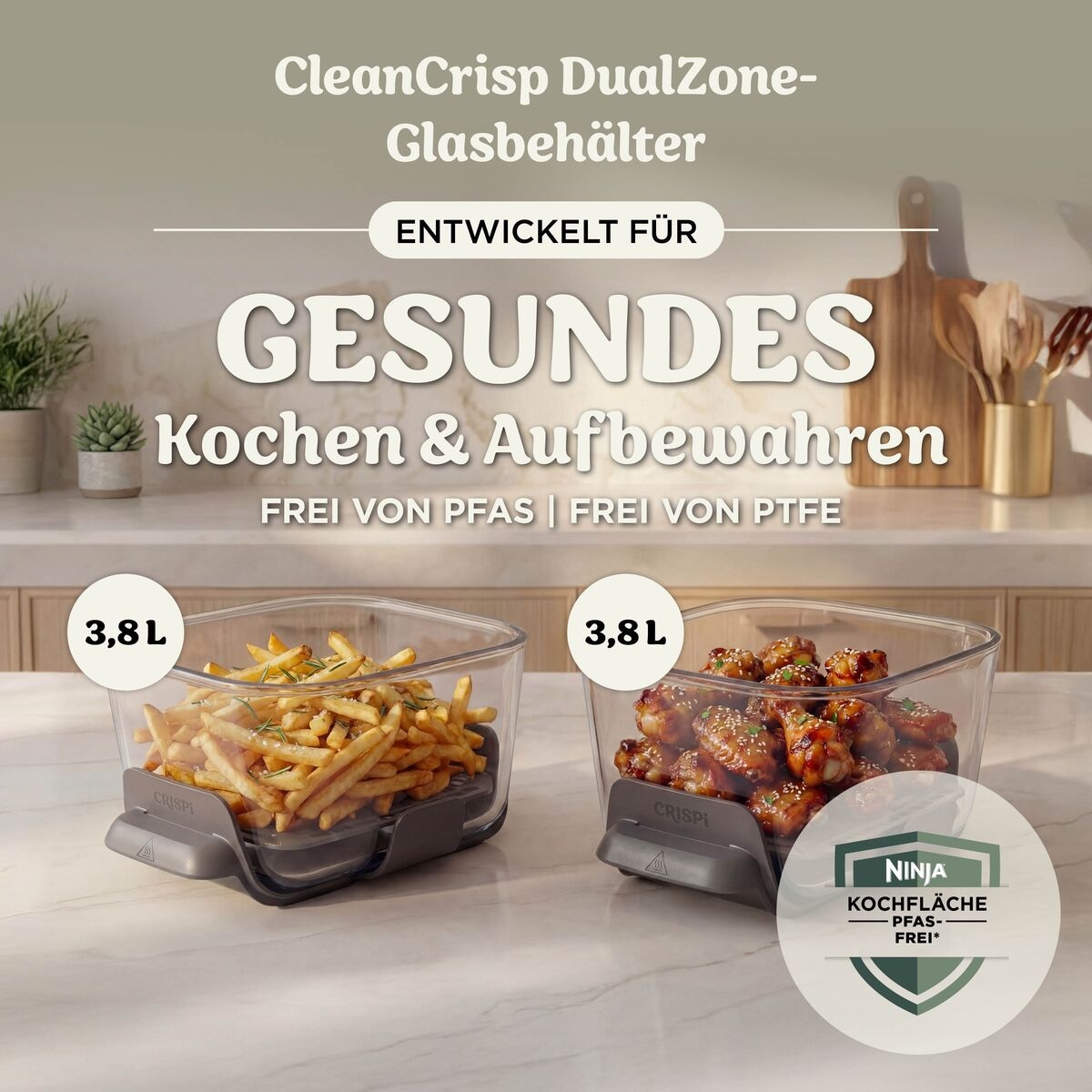 NINJA Heißluftfritteuse »DD102EUIV2 Ninja CRISPi DualZone Glas-Air-Fryer mit 8 Funktionen« 2860 W