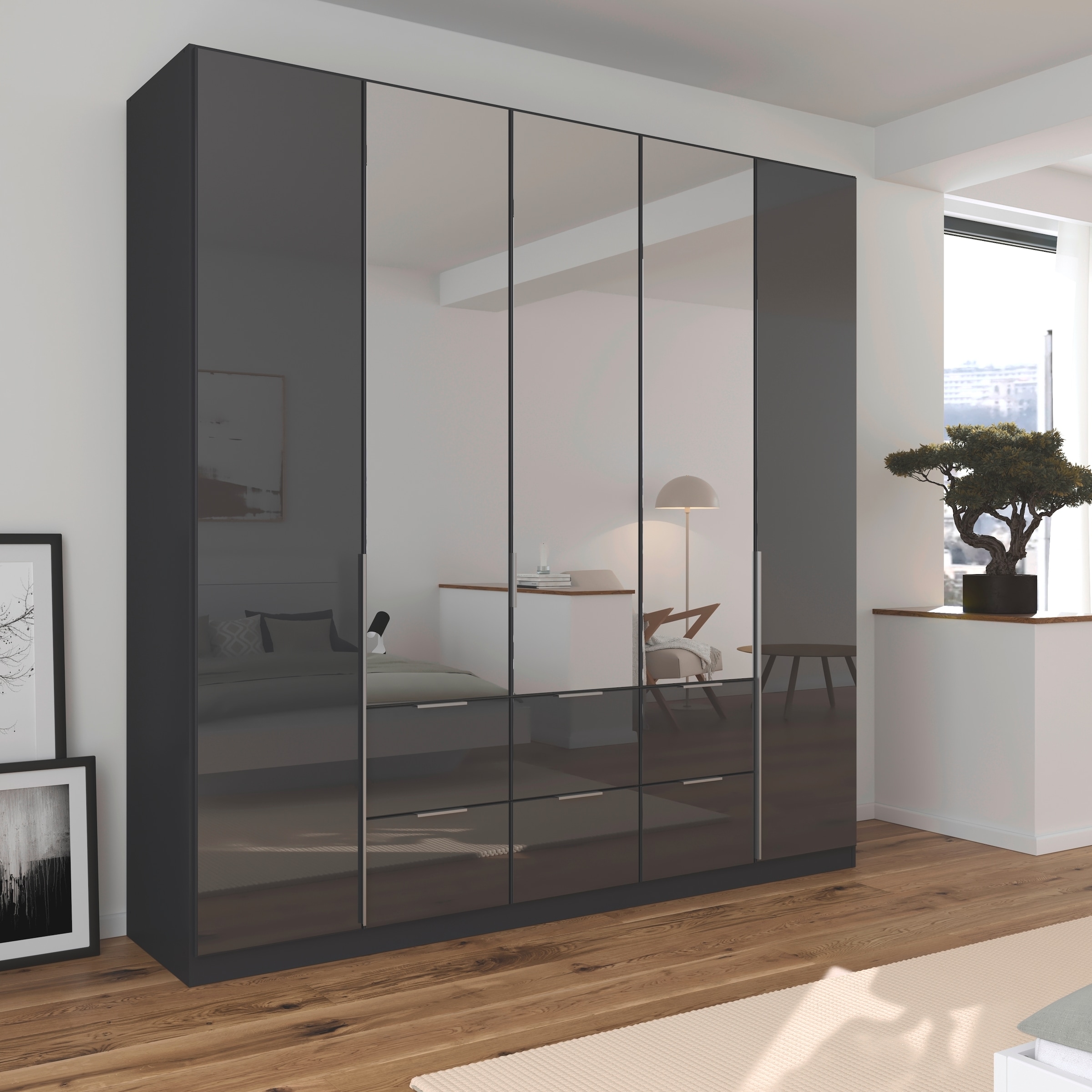 rauch Drehtürenschrank »Kleiderschrank Kleiderschränke Schrank Garderobe AGORDO mit Glasfront«, mit Außenschubkästen, in 6 Breiten und 2 Höhen MADE IN GERMANY