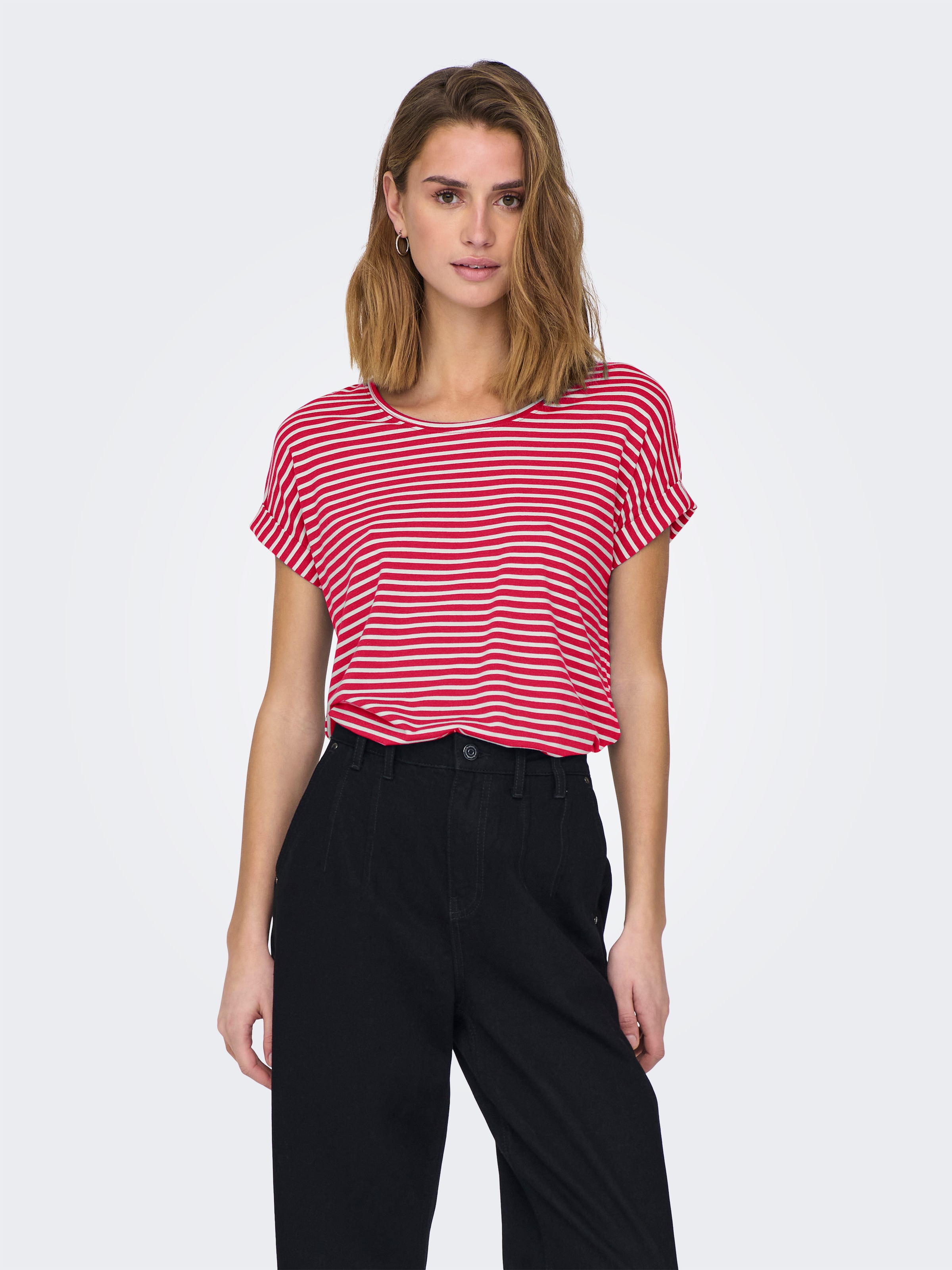 ONLY T-Shirt "ONLMOSTER STRIPE S/S O-NECK TOP JRS NOOS", mit Aufschlag am A günstig online kaufen