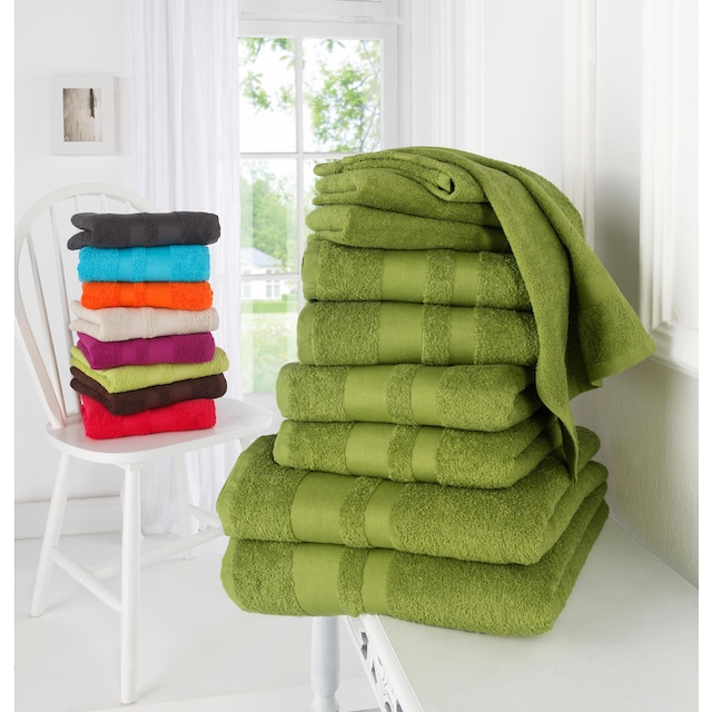 my home Handtuch Set »Vanessa, Handtücher mit Bordüre«, Set, 10 tlg.,  Walkfrottee, einfarbige Duschtücher, Handtücher und Gästetücher aus 100%  Baumwolle | BAUR
