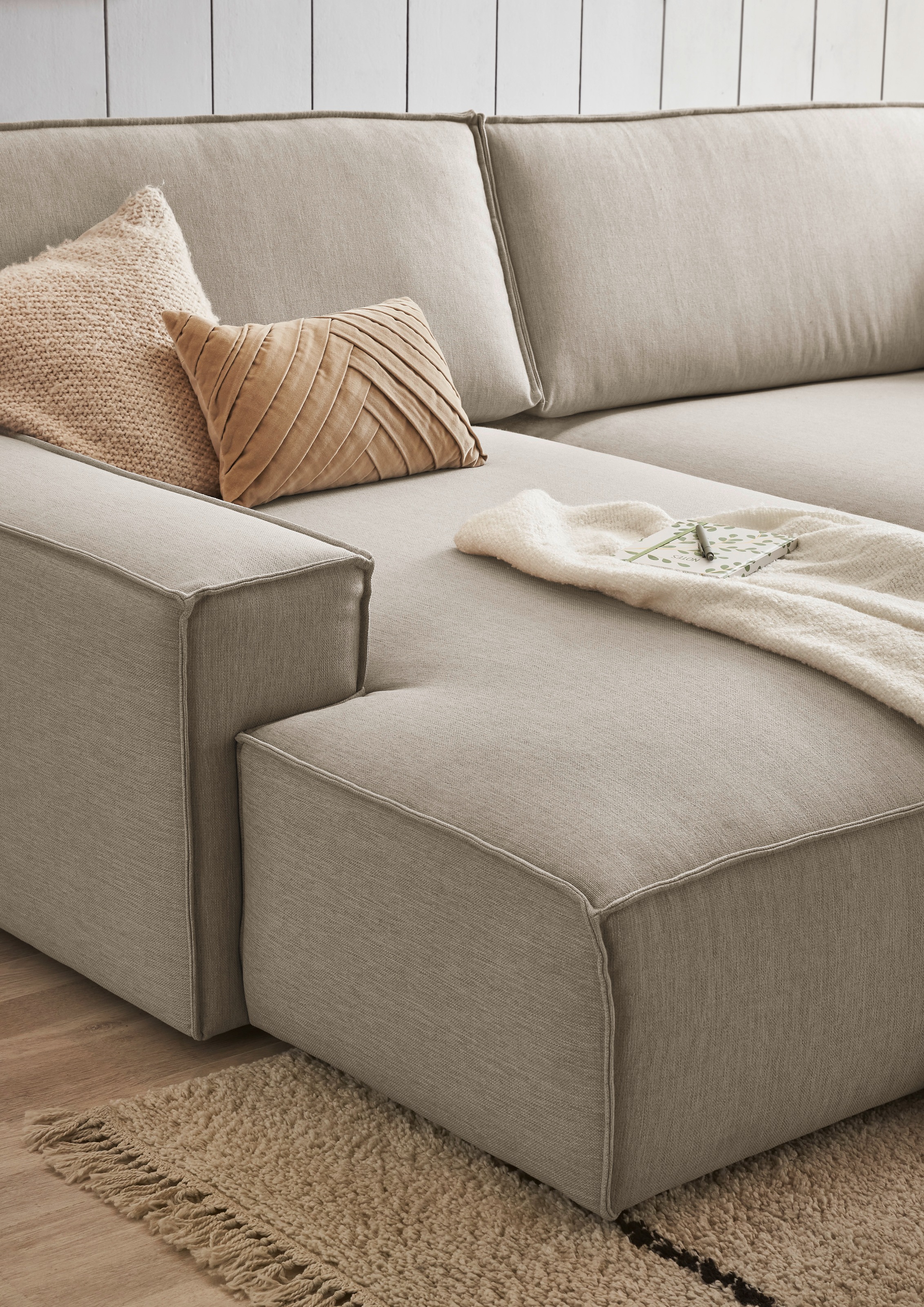 Home affaire Ecksofa »NEU: SHERWOODL XXL 284, Big-Sofa L-Form, tiefe Sitzfläche 95 cm, Cord,«, Leinenoptik, Recamiere rechts/links, auch als Schlafsofa stellbar