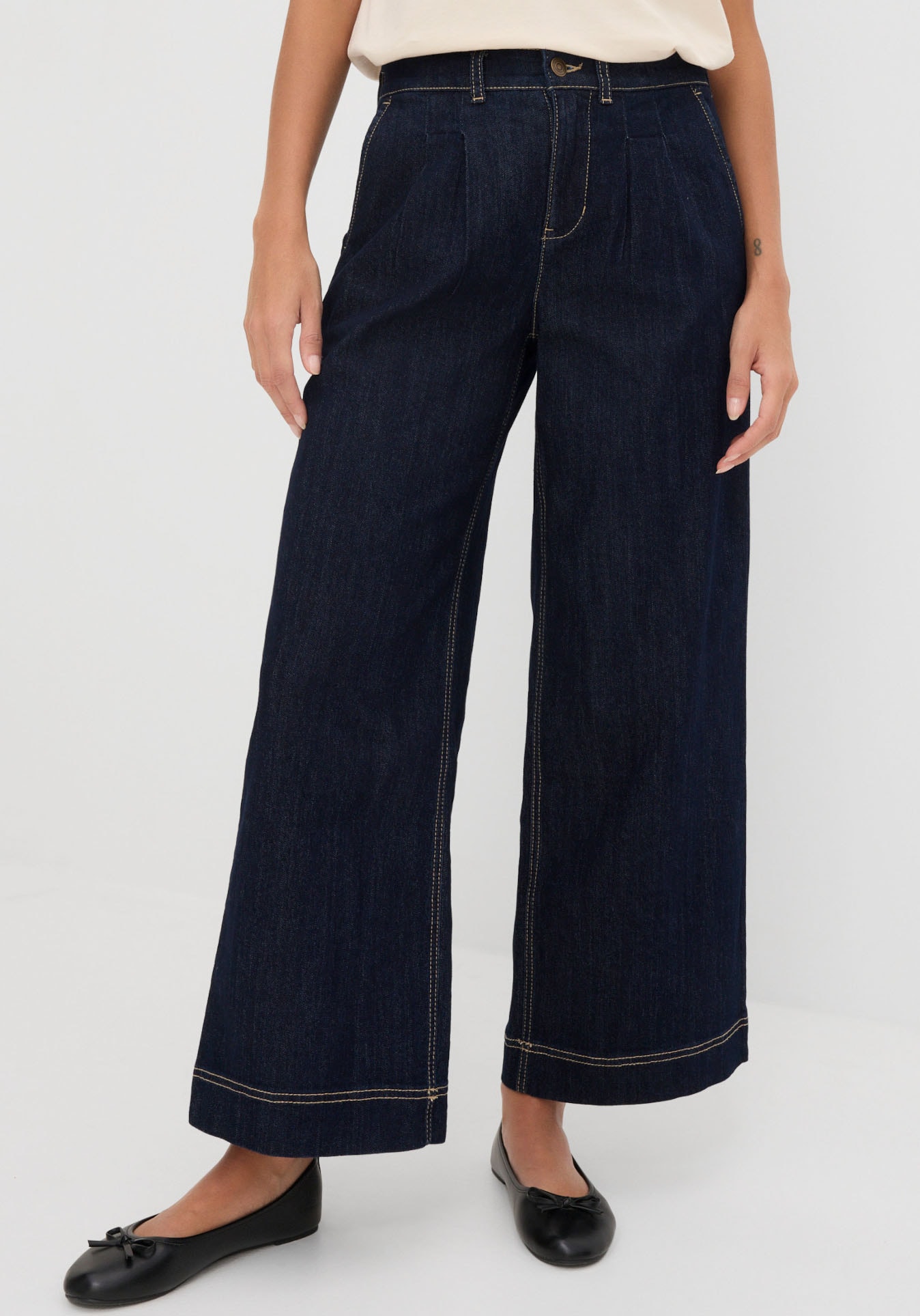 bonprix Weite Jeans "Wide-Leg-Jeans High Waist, Bequembund" Loose Fit Passform, High Waist, mit Bundfalten
