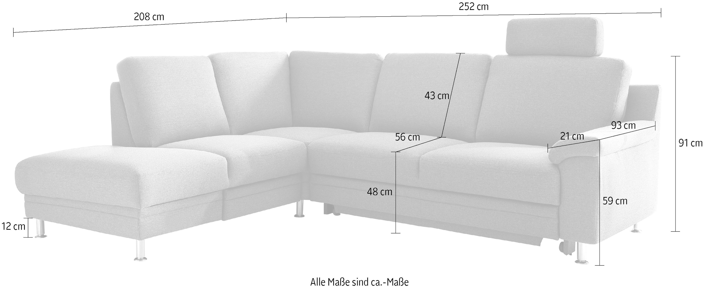 3C Carina Ecksofa »Korfu L-Form«, incl.- 1 Kopfstütze, wahlweise mit Schlafunktion und Stauraum
