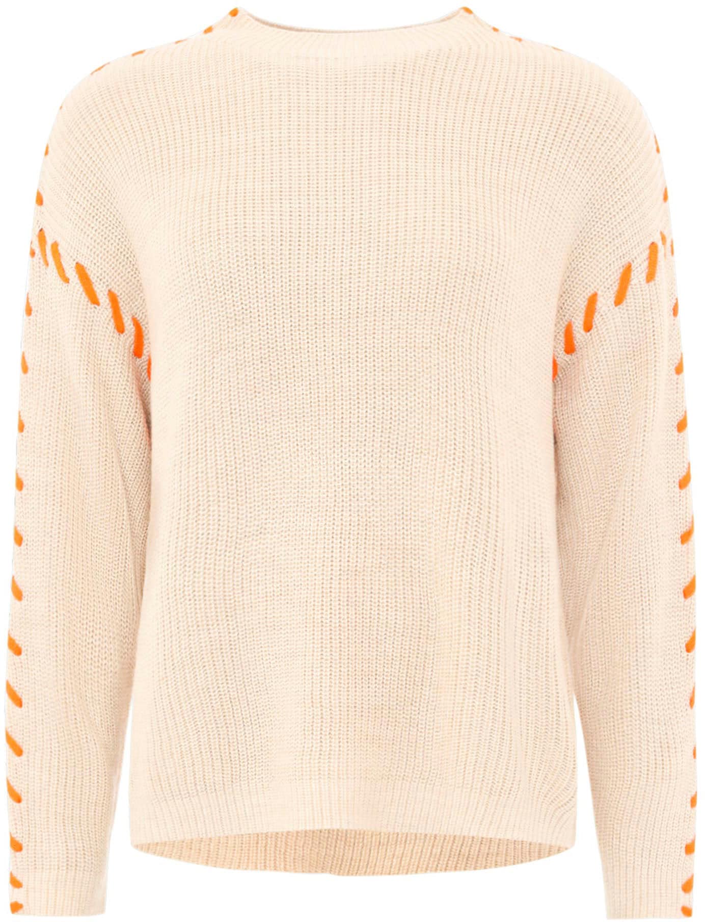 Zwillingsherz Strickpullover »"Stitching"«, kontrastfarbige Nähte, hoher Rundhalsausschnitt, mit Wollanteil