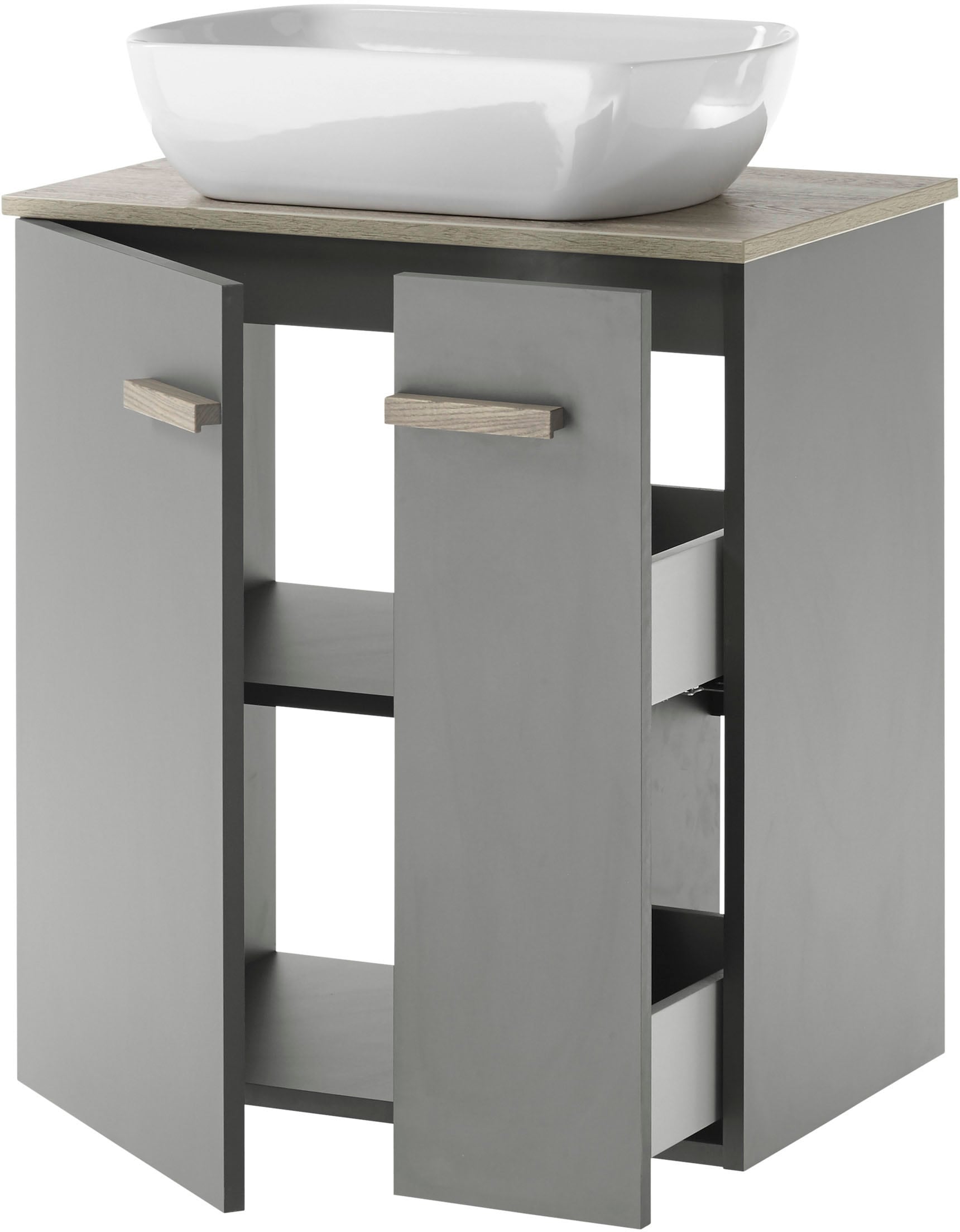 Places of Style Badmöbel-Set »SOLiD«, (2 St.), Breite 60 cm, Waschtisch mit Aufsatzwaschbecken, Spiegel mit LED