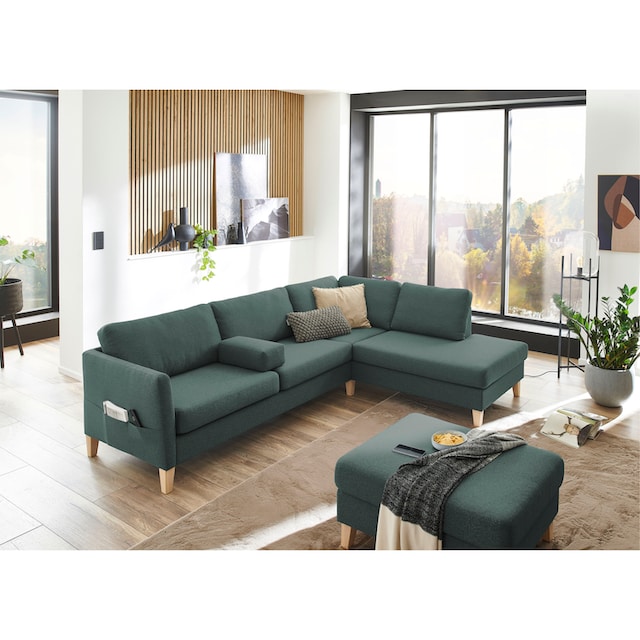 ATLANTIC home collection Ecksofa »Mailo«, mit Seitentaschen und Ottomane,  mit Massivholzfüßen | BAUR