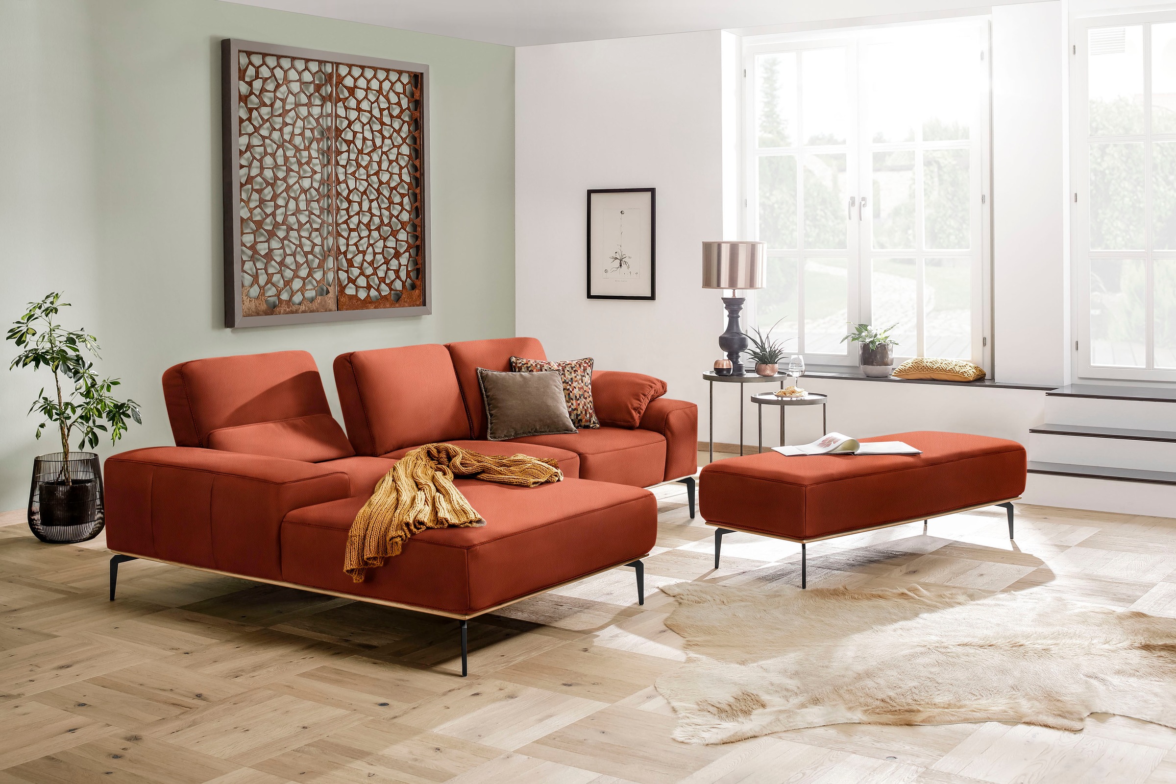 W.SCHILLIG Ecksofa »run, Designsofa mit tollem Sitzkomfort, bequem, L-Form«, mit Holzsockel, Füße in Schwarz pulverbeschichtet, Breite 279 cm