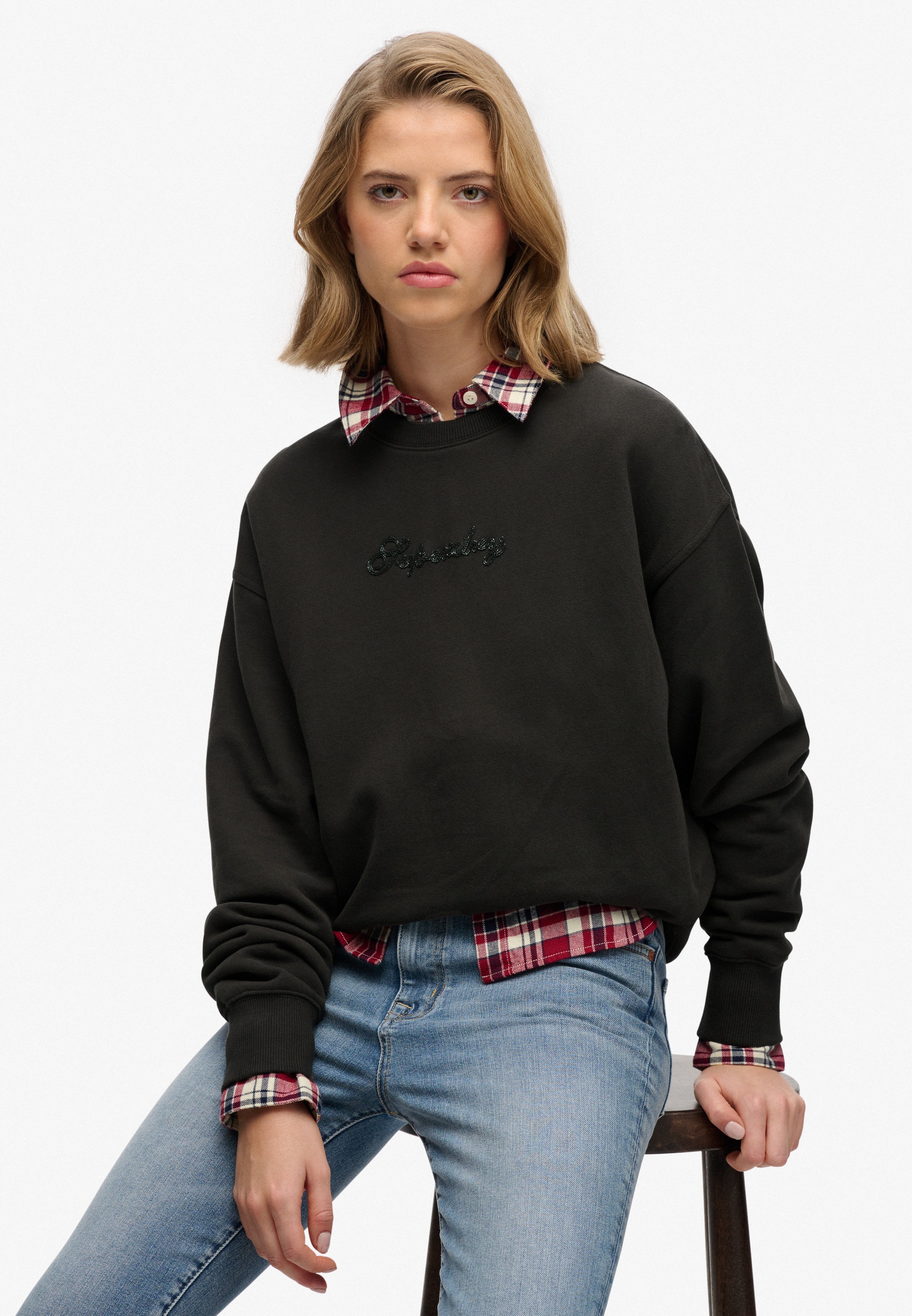 Superdry Sweatshirt "SCRIPT BRAND LOOSE CREW", mit Markenlogo aus Perlensti günstig online kaufen