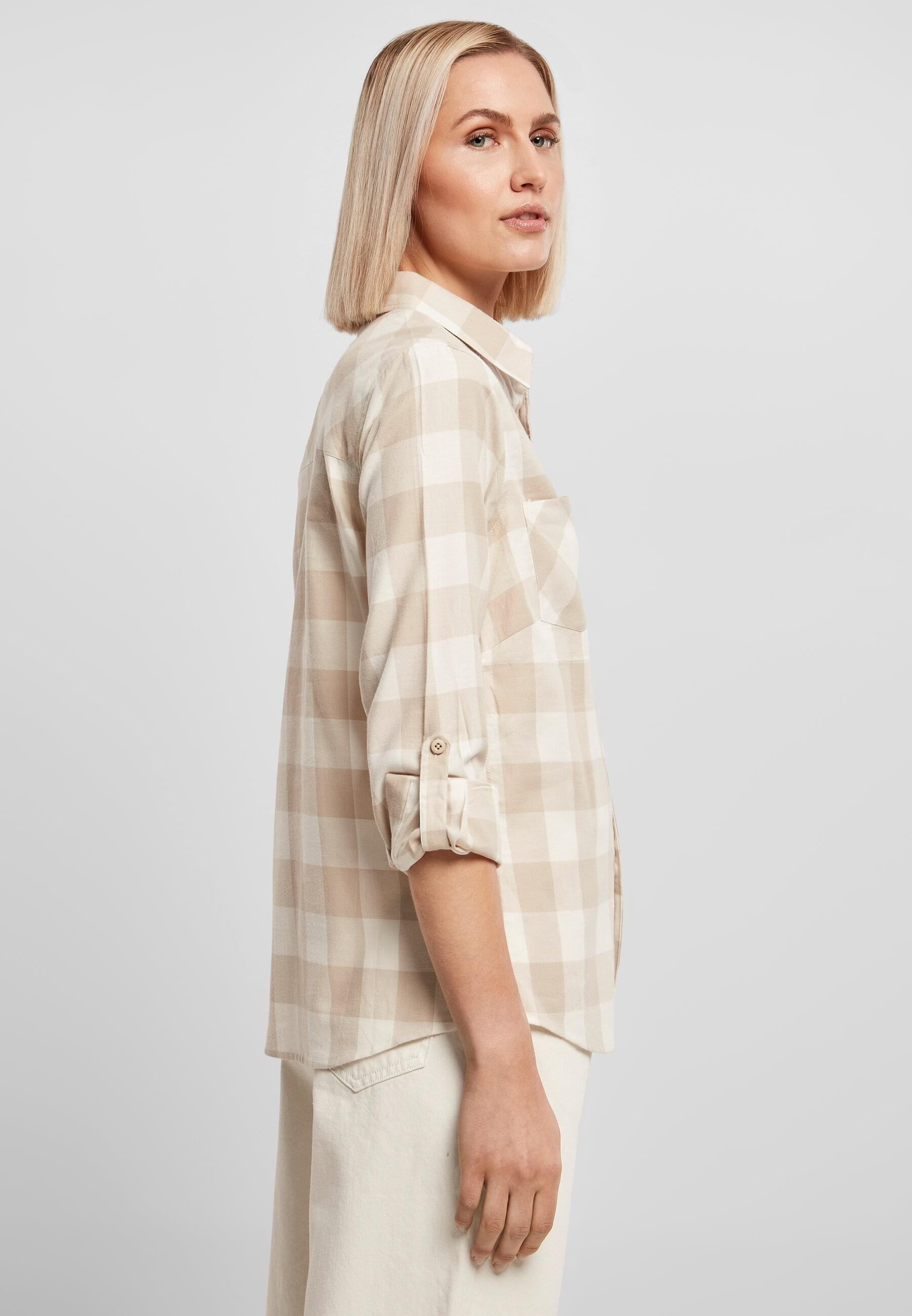 URBAN CLASSICS Langarmhemd »Urban Classics Damen Ladies Turnup Checked Flanell Shirt«, (1 tlg.)