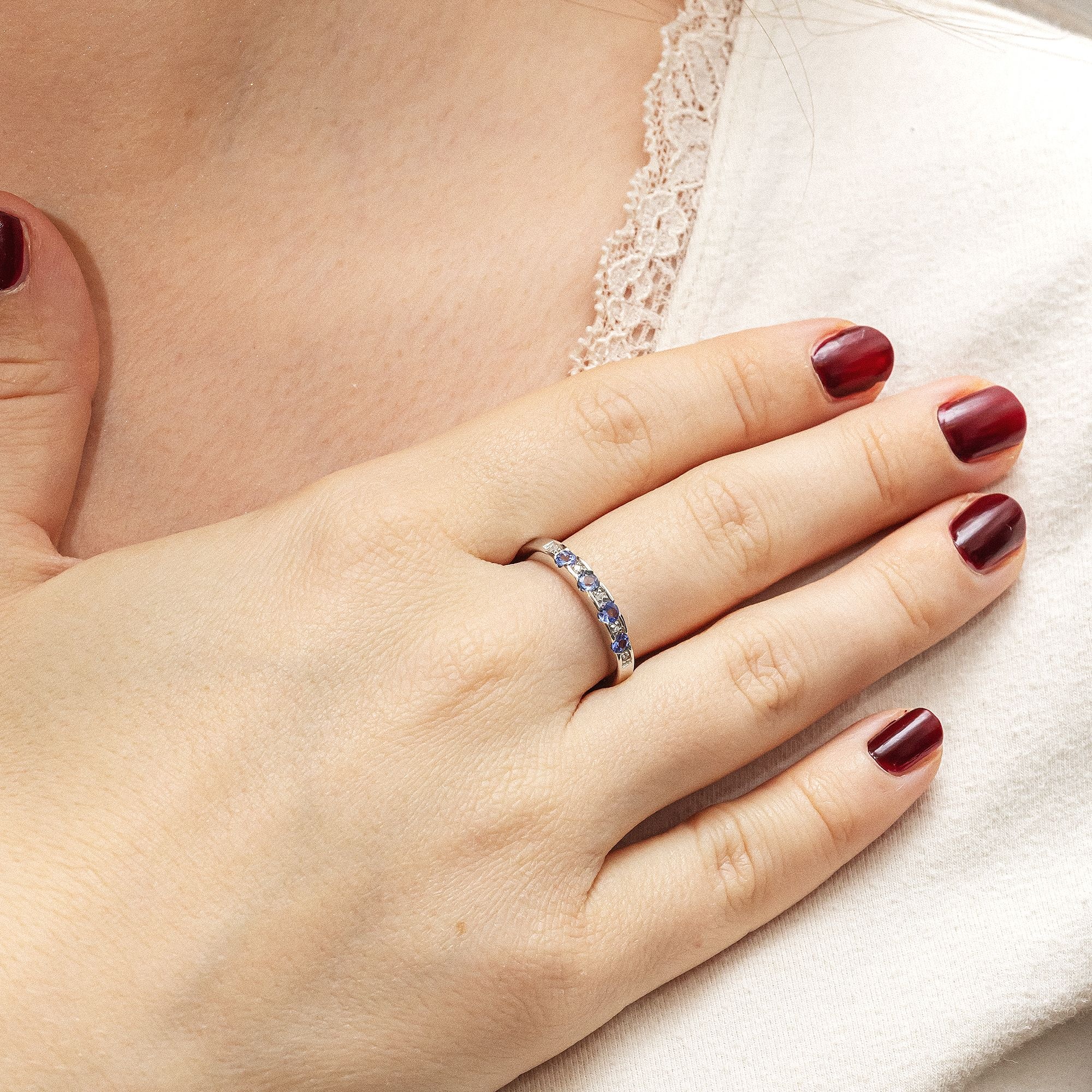 Fingerring DIAMONDS BY ELLEN K. "Gold 333 mit Tansanit und Diamant 0,025ct." Gr. 54, weiß, Fingerringe, Damen, 054 (17,2), 0,03 P2 = erkennbare Einschlüsse, Gold, Fingerring 2