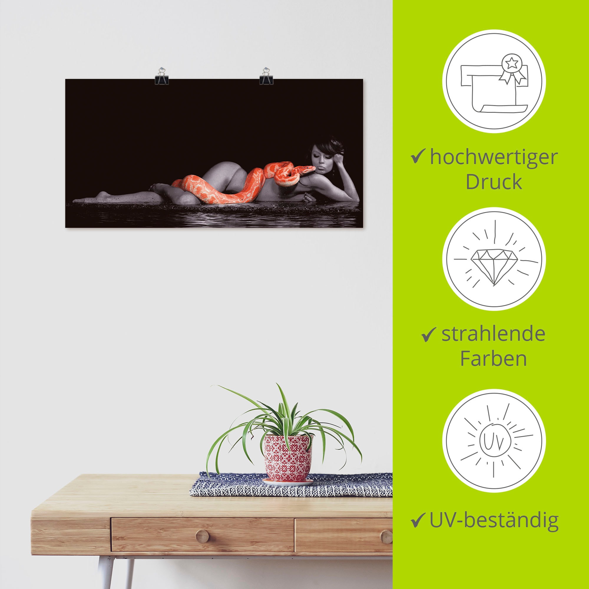 Artland Wandbild »Frau in Wasser liegend mit Python«, Frau, (1 St.), als Leinwandbild, Poster, Wandaufkleber in verschied. Größen