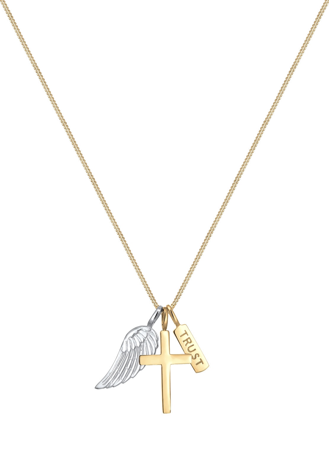 Elli Kette mit Anhänger »Kreuz Flügel Trust Bi Color 925 Silber«