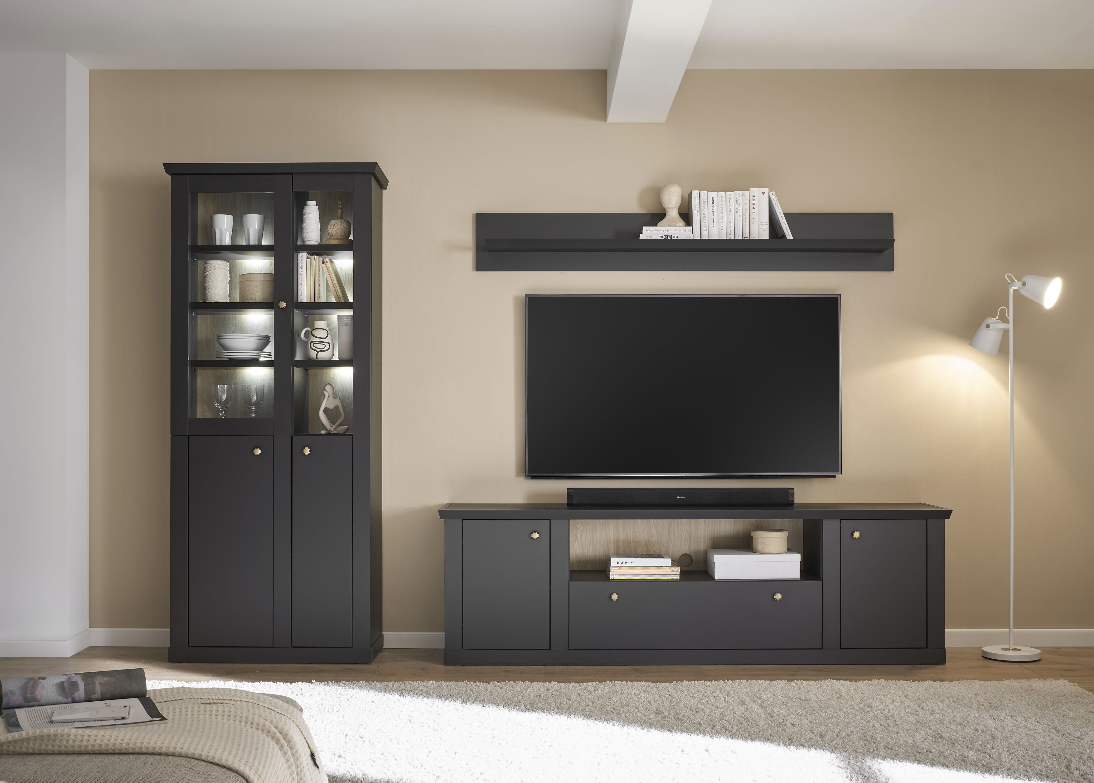 Home affaire Wohnwand "Lincoln, moderne Anbauwand, Komplettset im Landhausstil" Komplett-Set, 3 Stk. tlg.